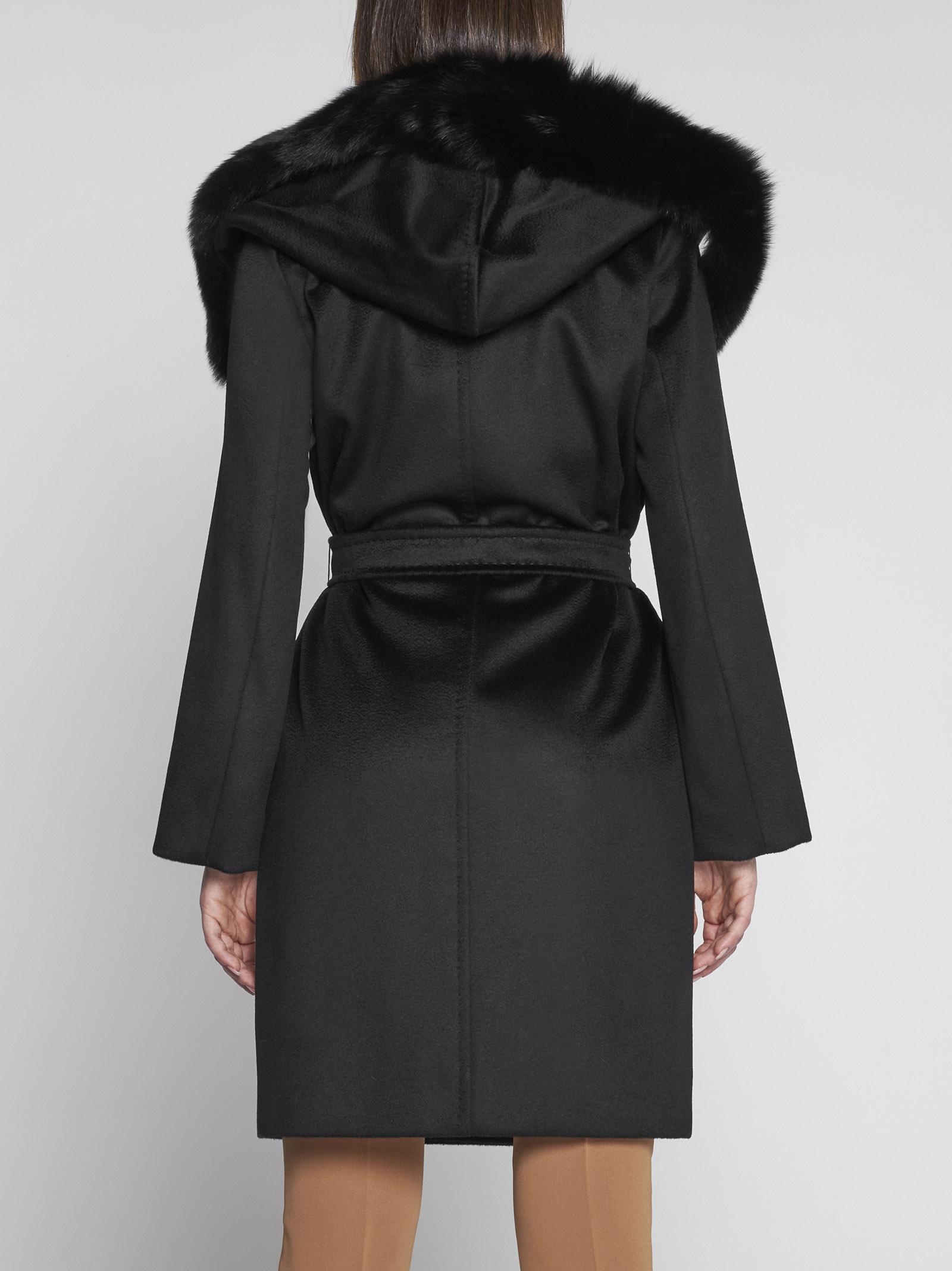 Max Mara Studio Mango Hooded Wool Coat in Black | Lyst