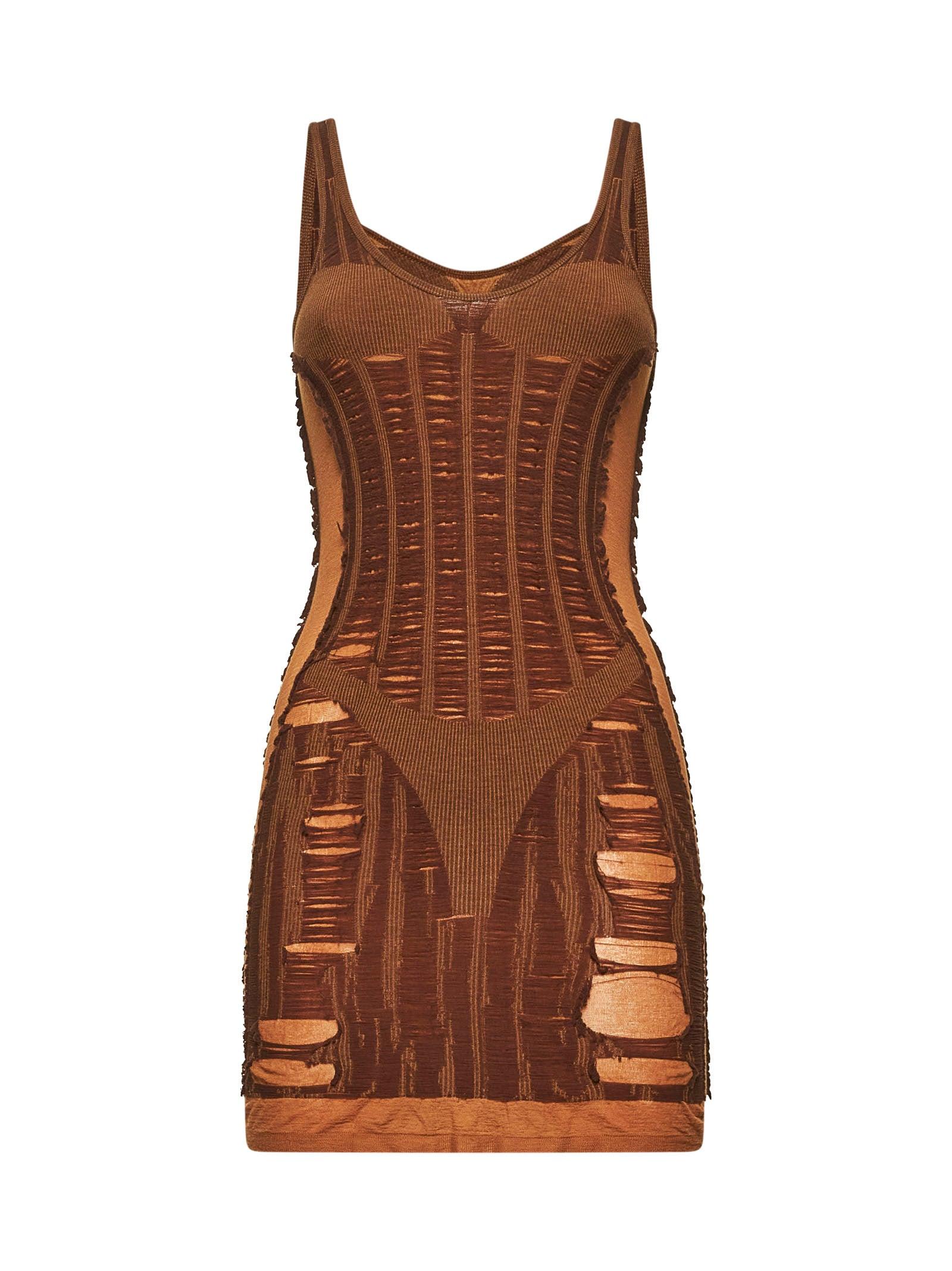 【関税込み】Diesel ブラウン M-Calimera-Short ミニワンピース Women's Mini dress in distressed second-skin knit | Brown