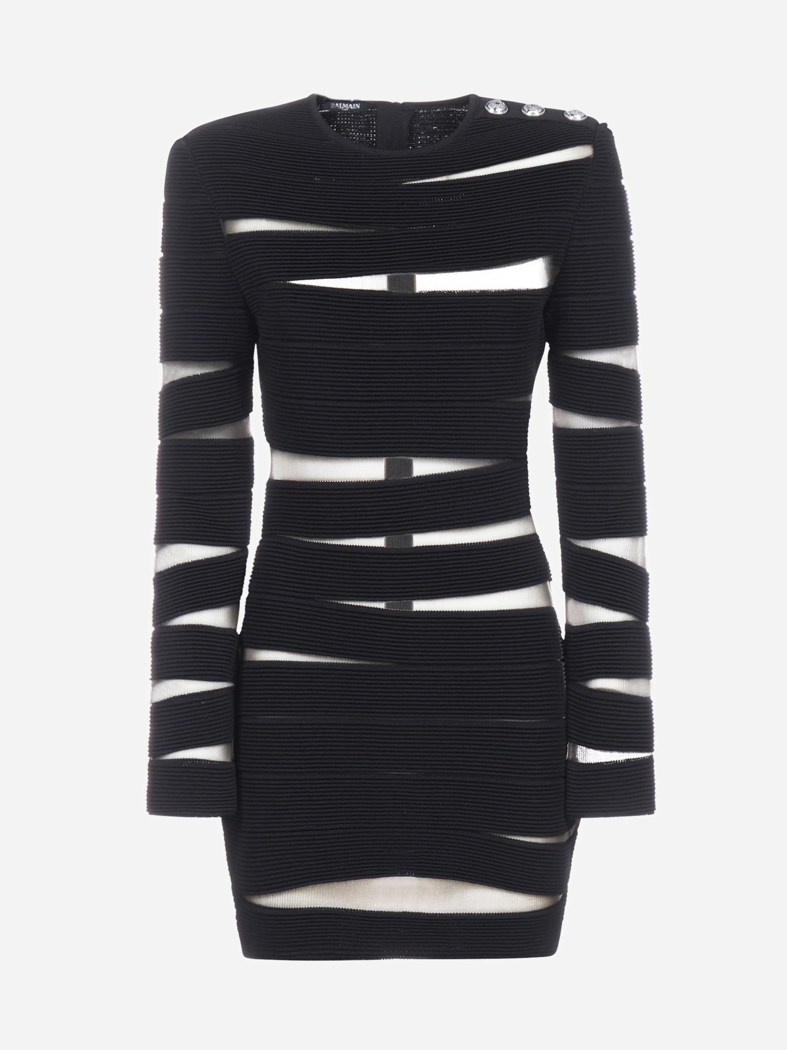 Balmain Synthetic Stripe Bandage Bodycon Dress in Black | Lyst