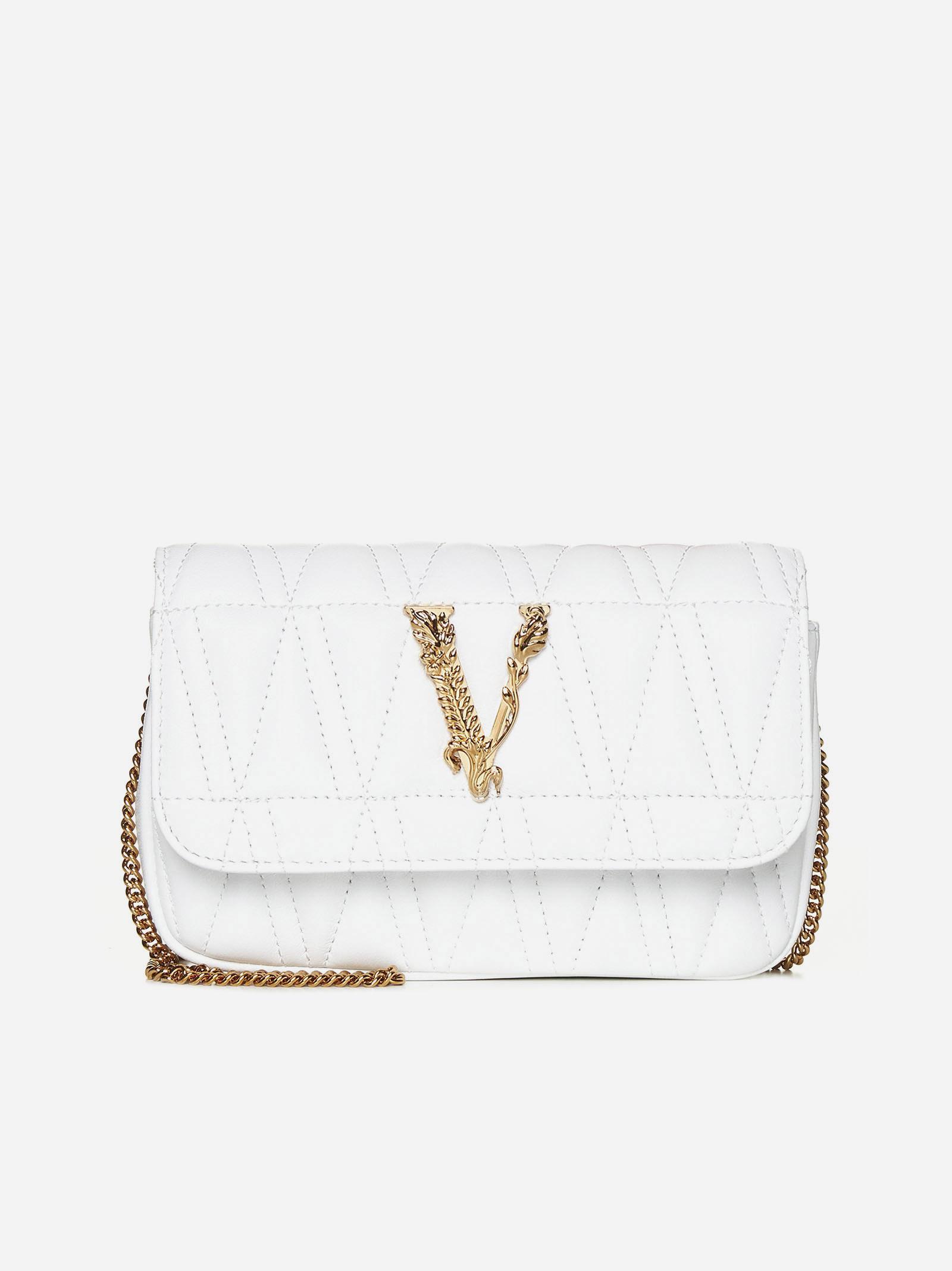 Versace Virtus Quilted Leather Mini Bag in White | Lyst