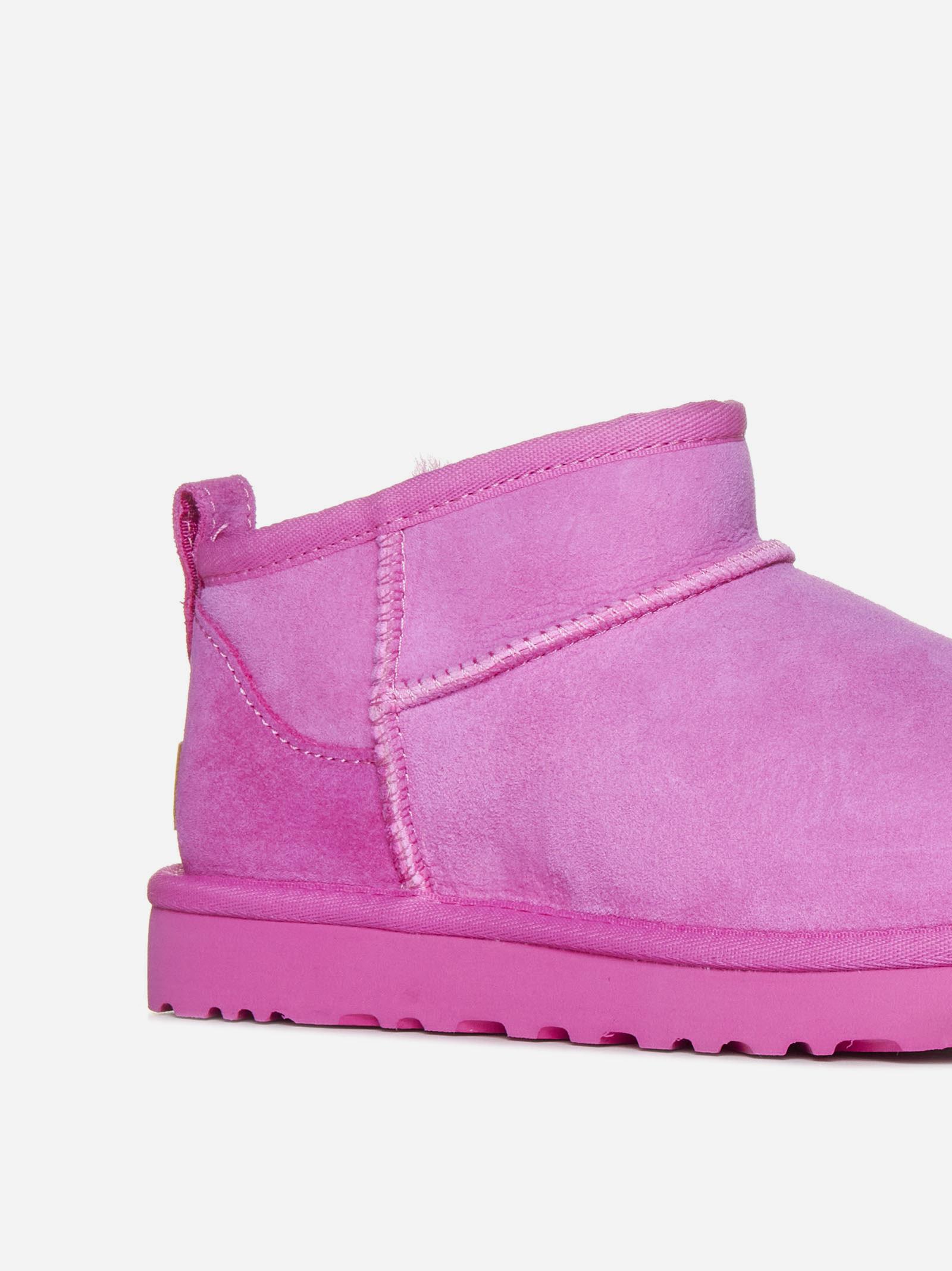 UGG Classic Ultra Mini Leather Ankle Boots in Pink | Lyst