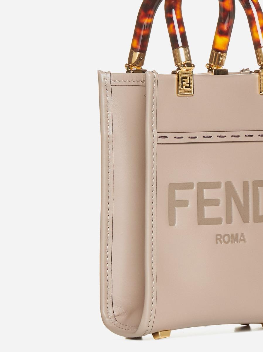 Fendi Large Sunshine Shopper Bag In ROMA Logo Calf Leather Brown