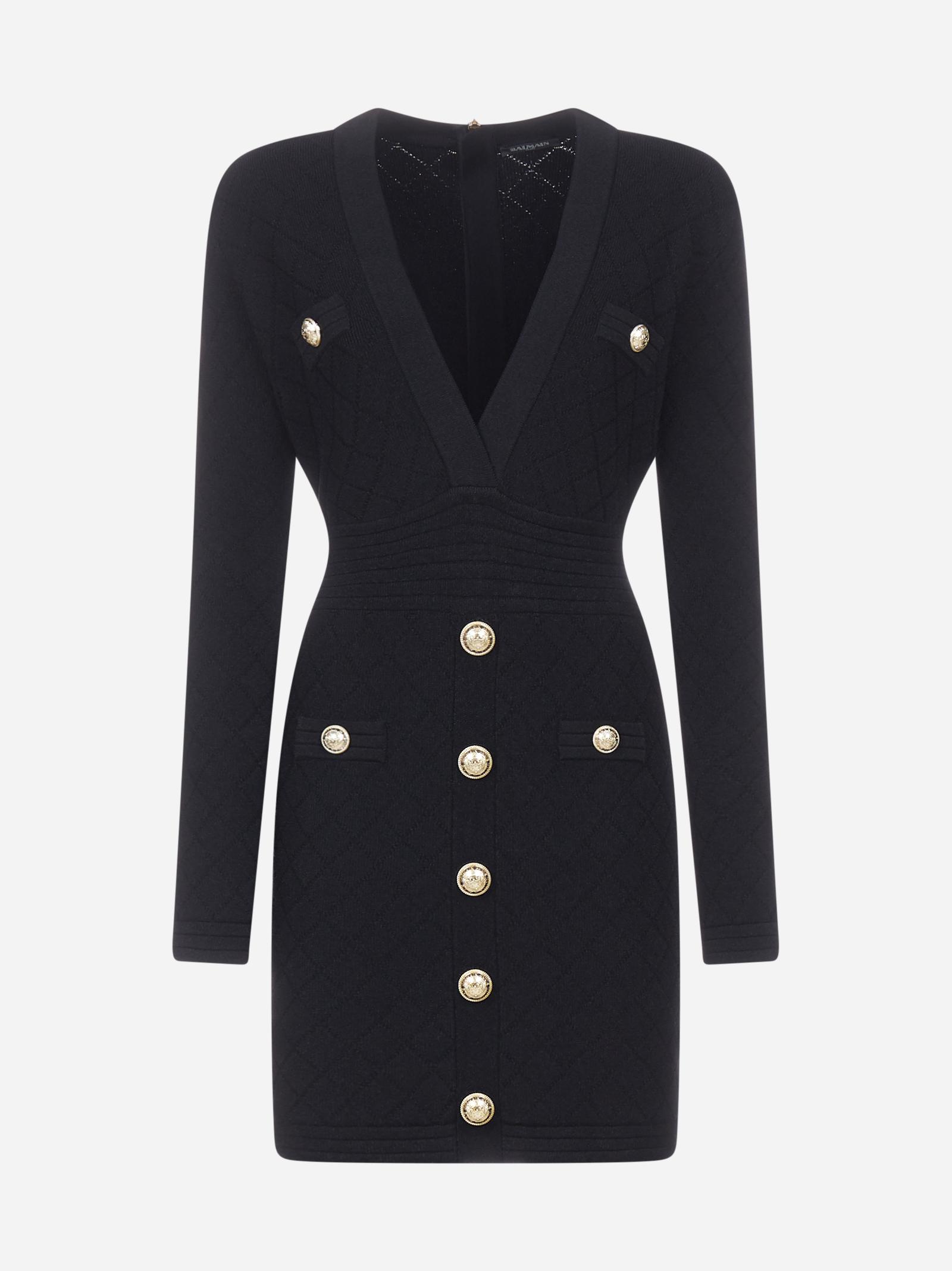 Balmain Synthetic Stretch Knit Mini-dress With Buttons in Black - Lyst