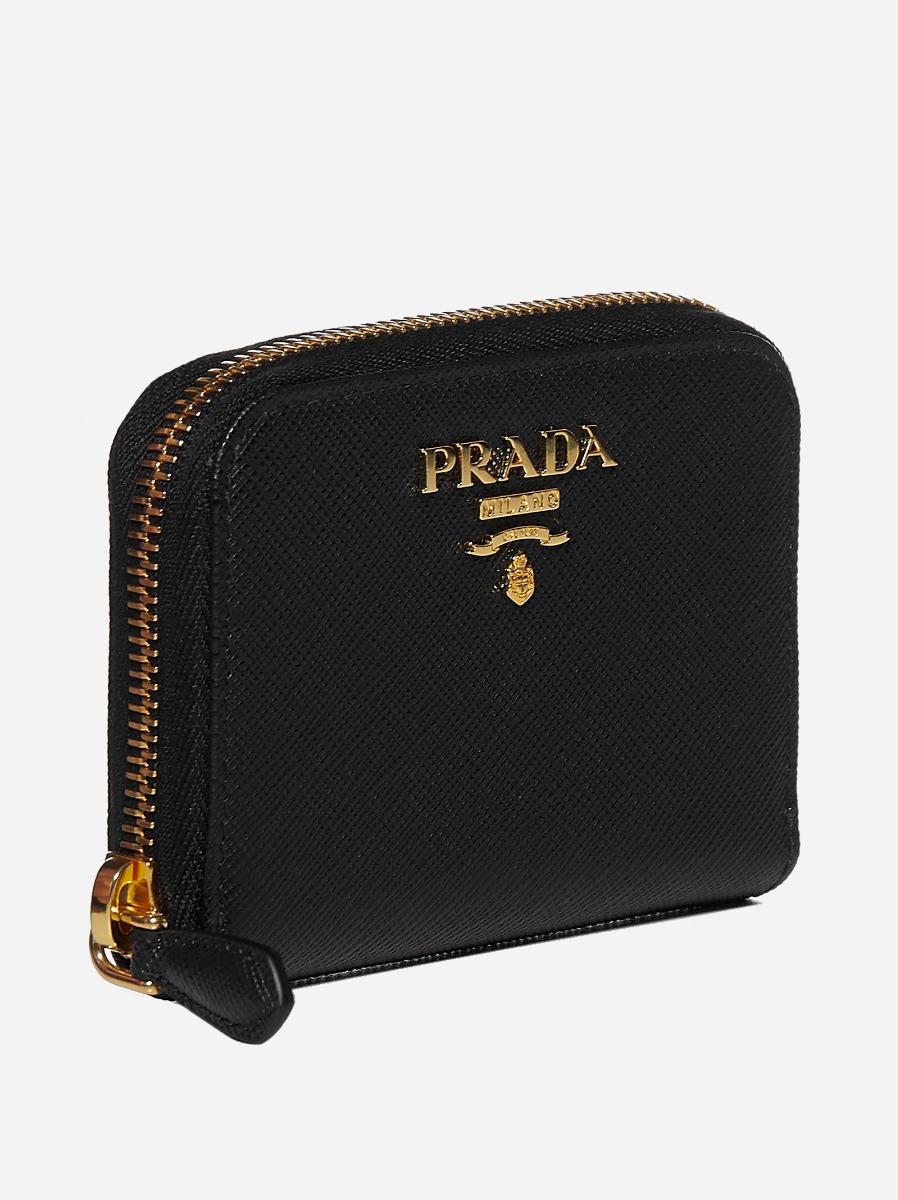 Prada Saffiano Leather Zip Around Mini Wallet in Nero (Black) - Save 9% |  Lyst