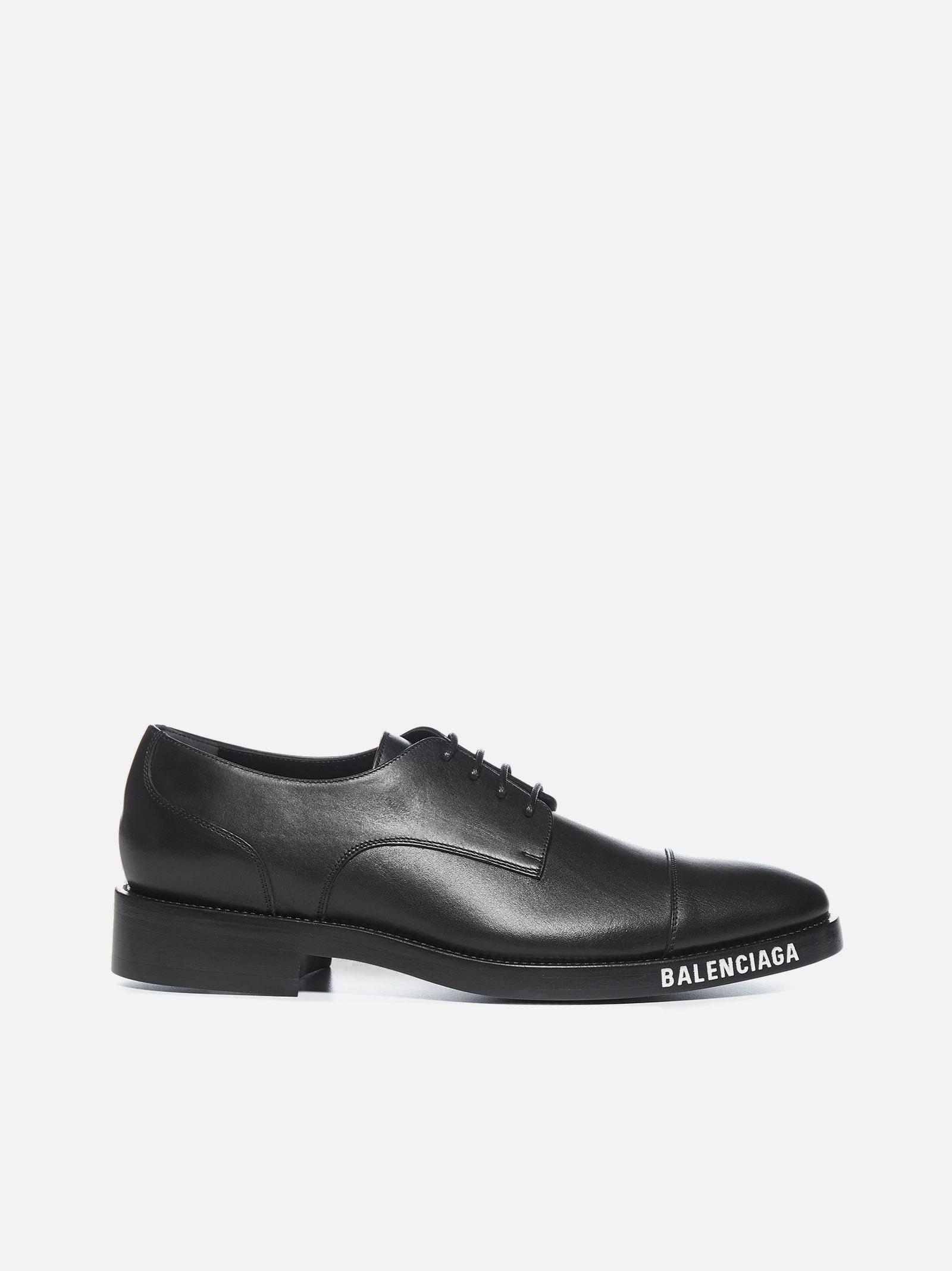 Balenciaga Logo Leather Derby Shoes in Black for Men Lyst