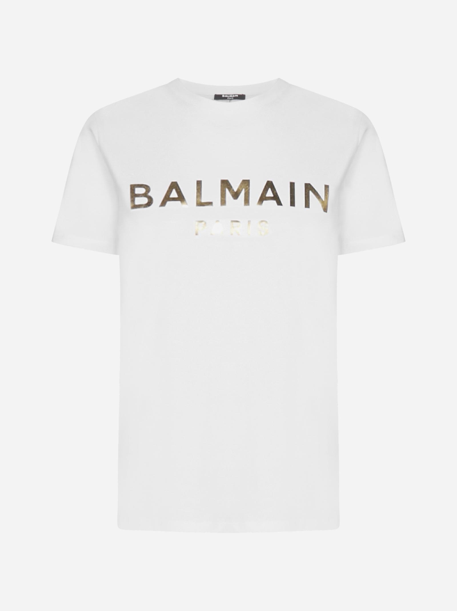 Balmain Cotton Logo Print Button Detailed T-shirt in White - Lyst