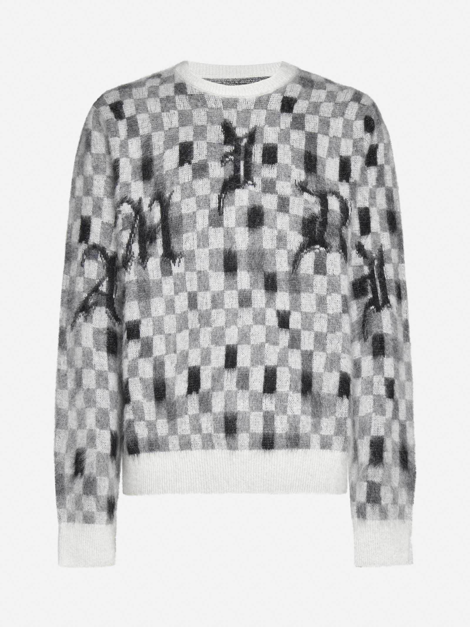 Amiri Logo Check Mohair-blend Sweater in Gray | Lyst