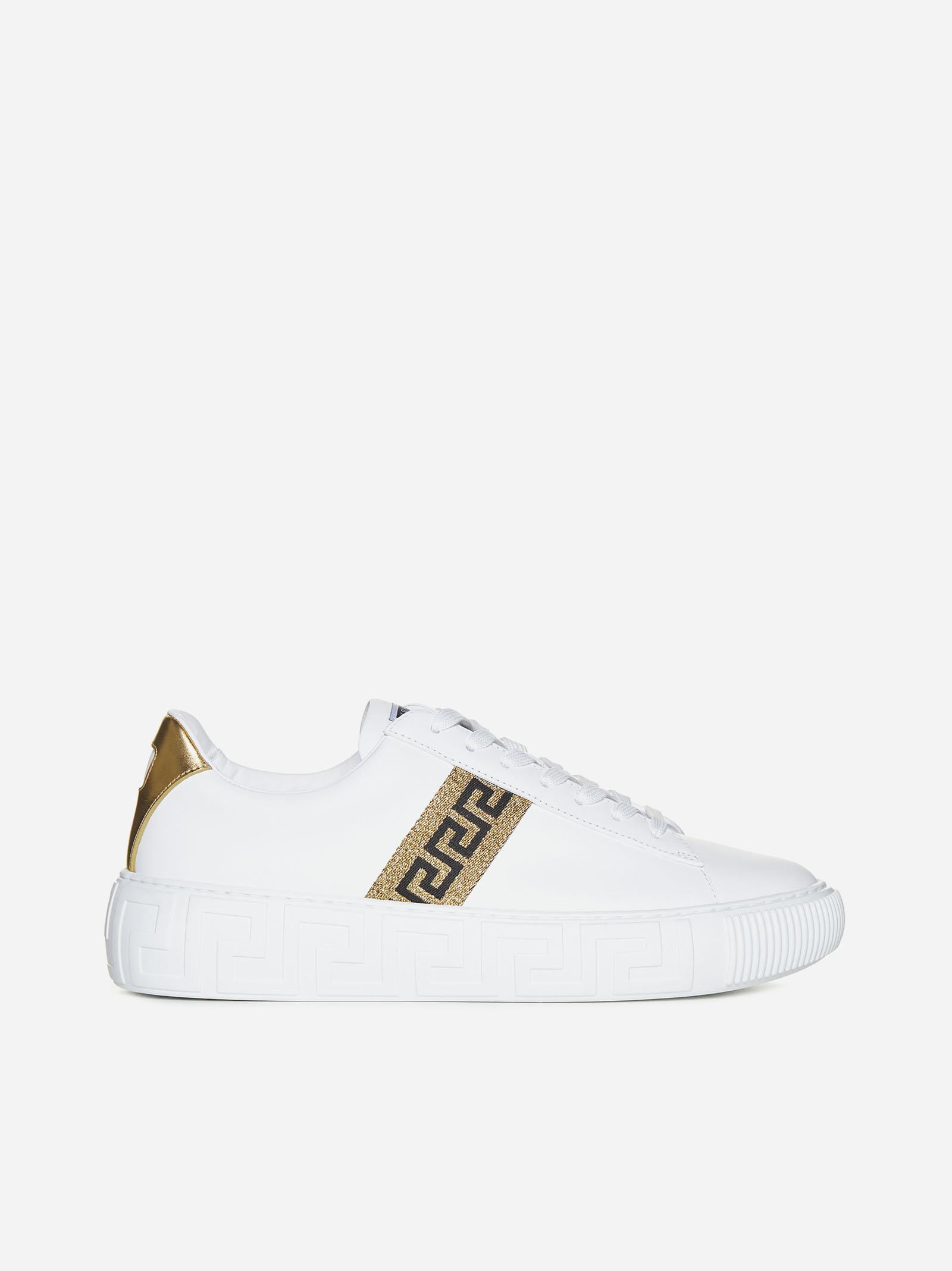 Versace Logo Leather Sneakers in Natural for Men | Lyst