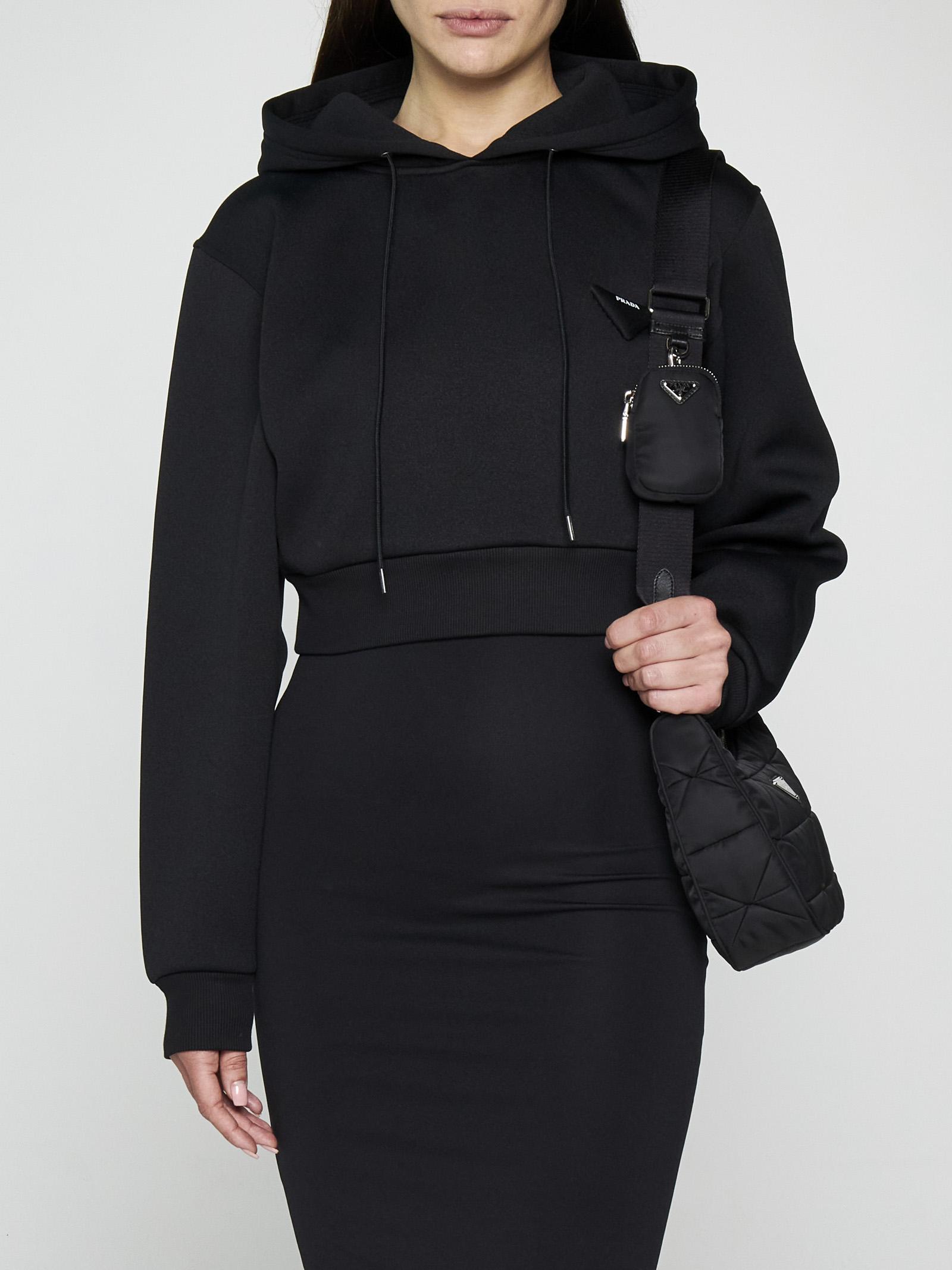 Prada Cotton-blend Cropped Hoodie in Black | Lyst