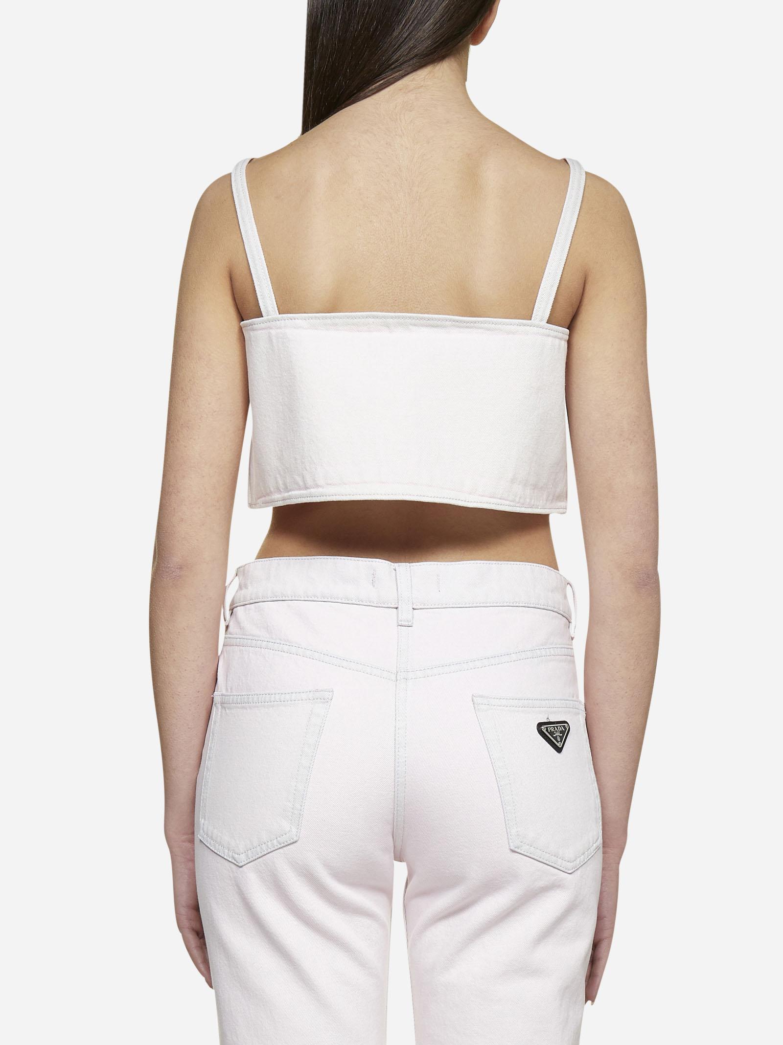 White Triangle-logo cotton-jersey crop top, Prada