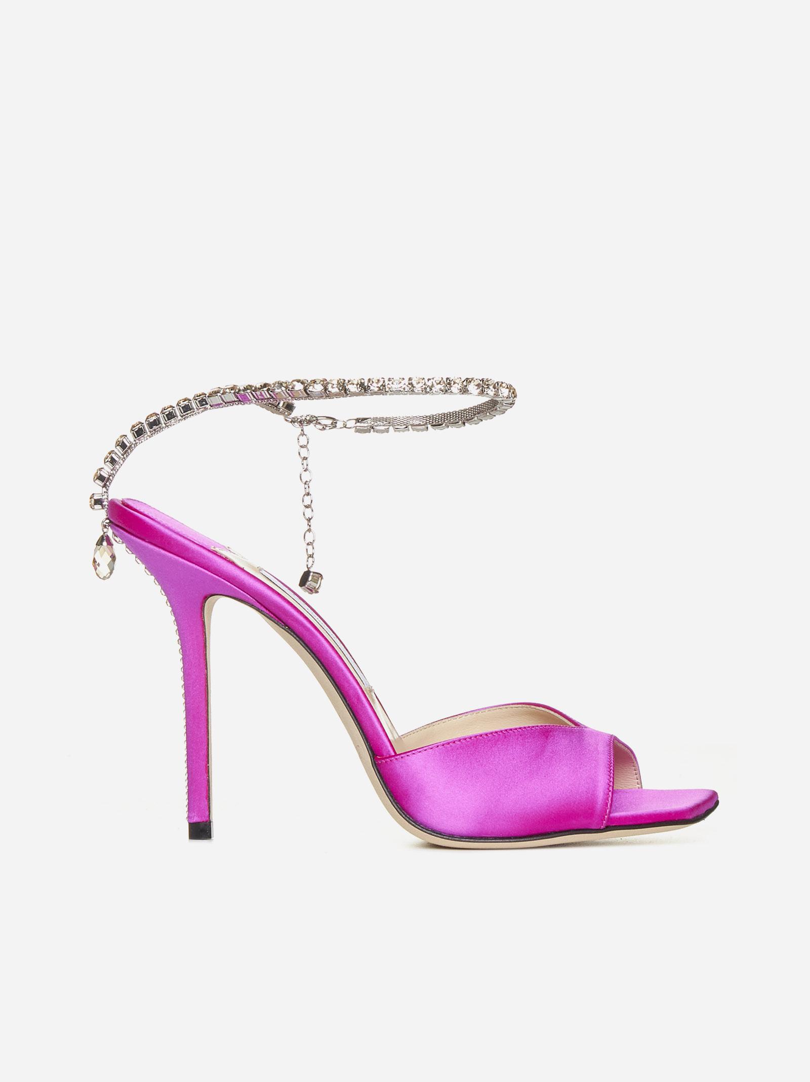 Jimmy Choo Saeda Satin And Crystals Sandals in Pink | Lyst