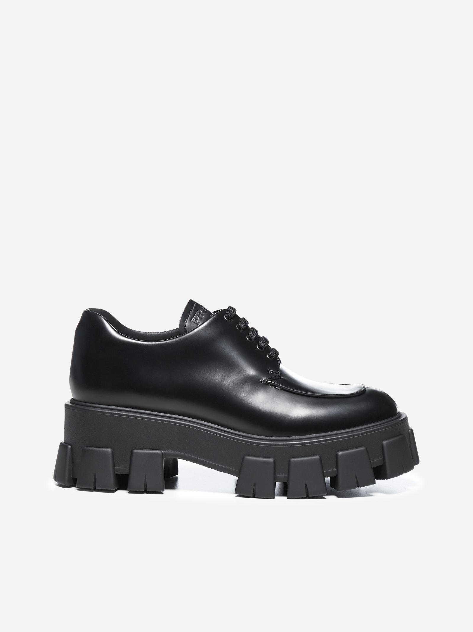 Prada Brushed Leather Derby Shoes With Chunky Sole in Black - Lyst