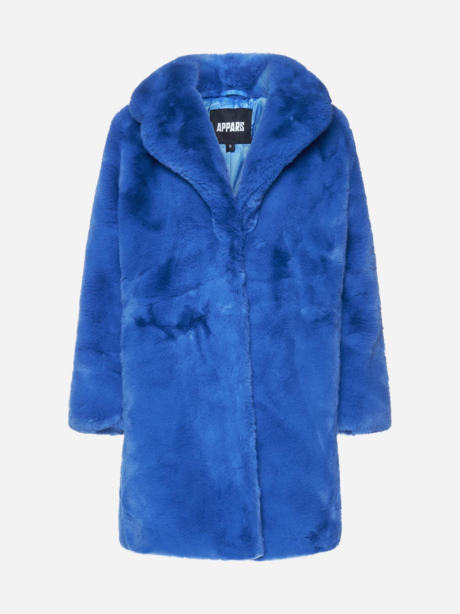 Apparis Stella Faux Fur Coat in Blue | Lyst