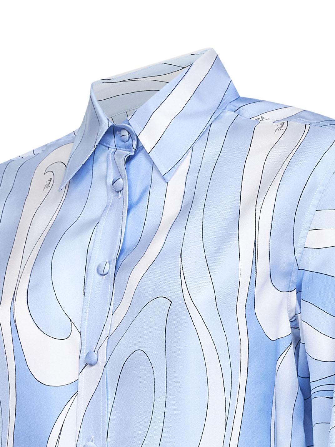 PUCCI Pale Marmo-Print Silk Twill Shirt in Blue | Lyst