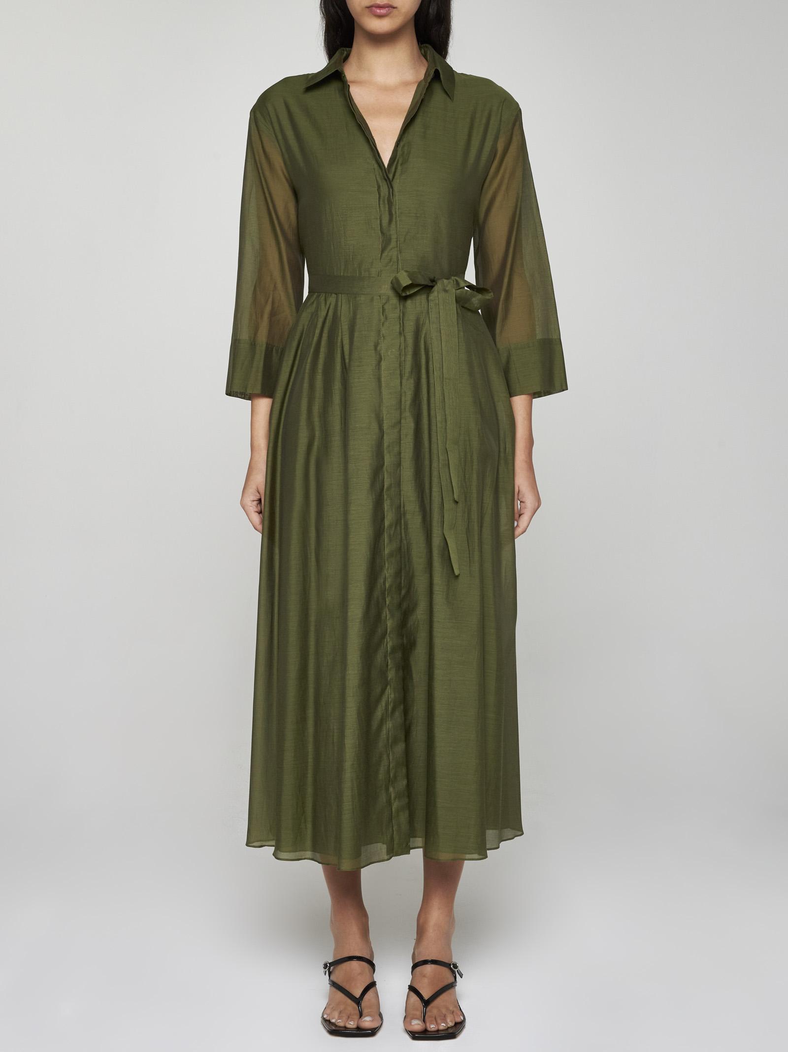 Max Mara Sial Cotton And Silk Shirt Dress in Green | Lyst UK