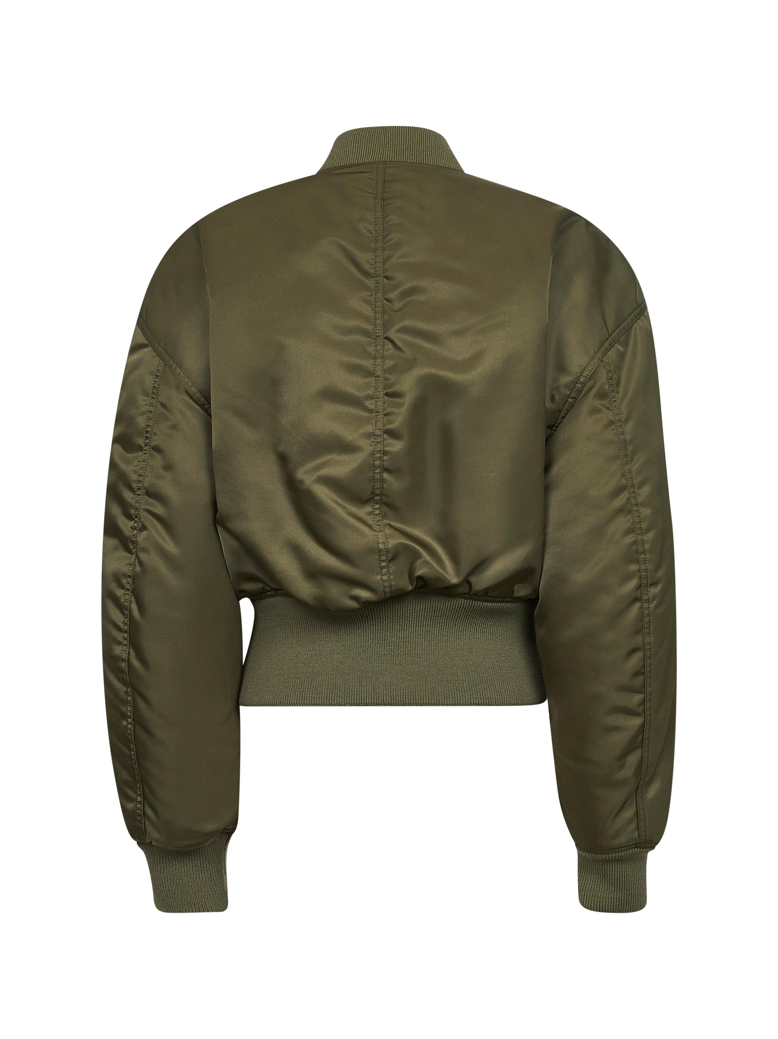 Saint Laurent Khaki Recycled Nylon Short Padded Bomber Jacket in