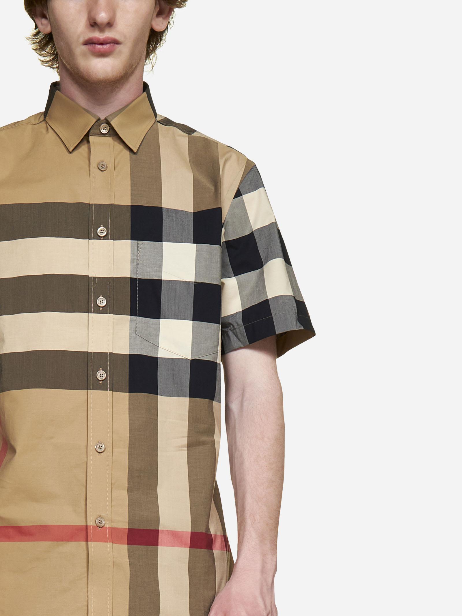 Burberry 'SOMERTON' Short Sleeve Check Stretch Cotton Shirt