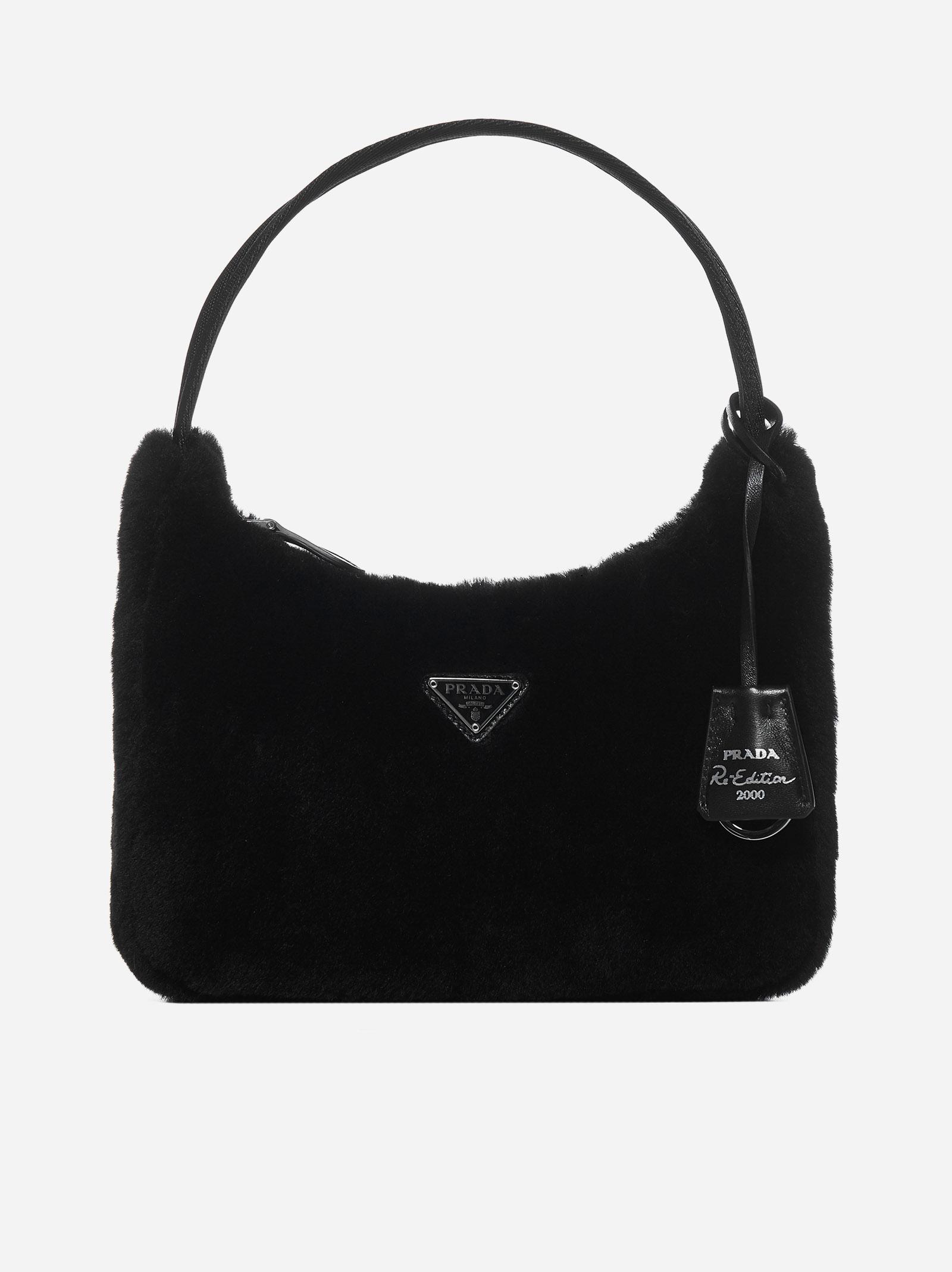 Prada Re-edition 2000 Shearling Bag in Black | Lyst