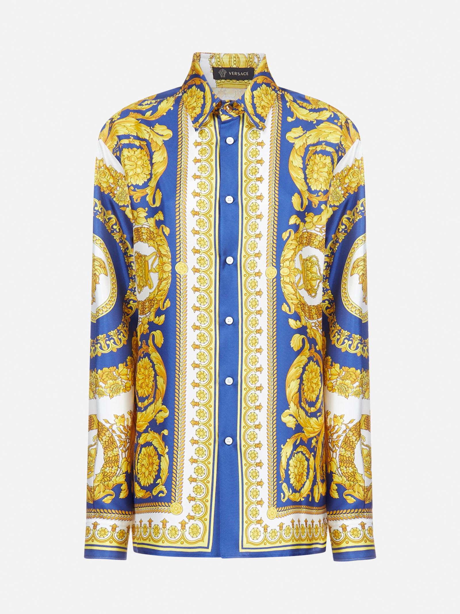 Camicia in seta con stampa Gold BaroccoVersace in Seta da Uomo - Lyst