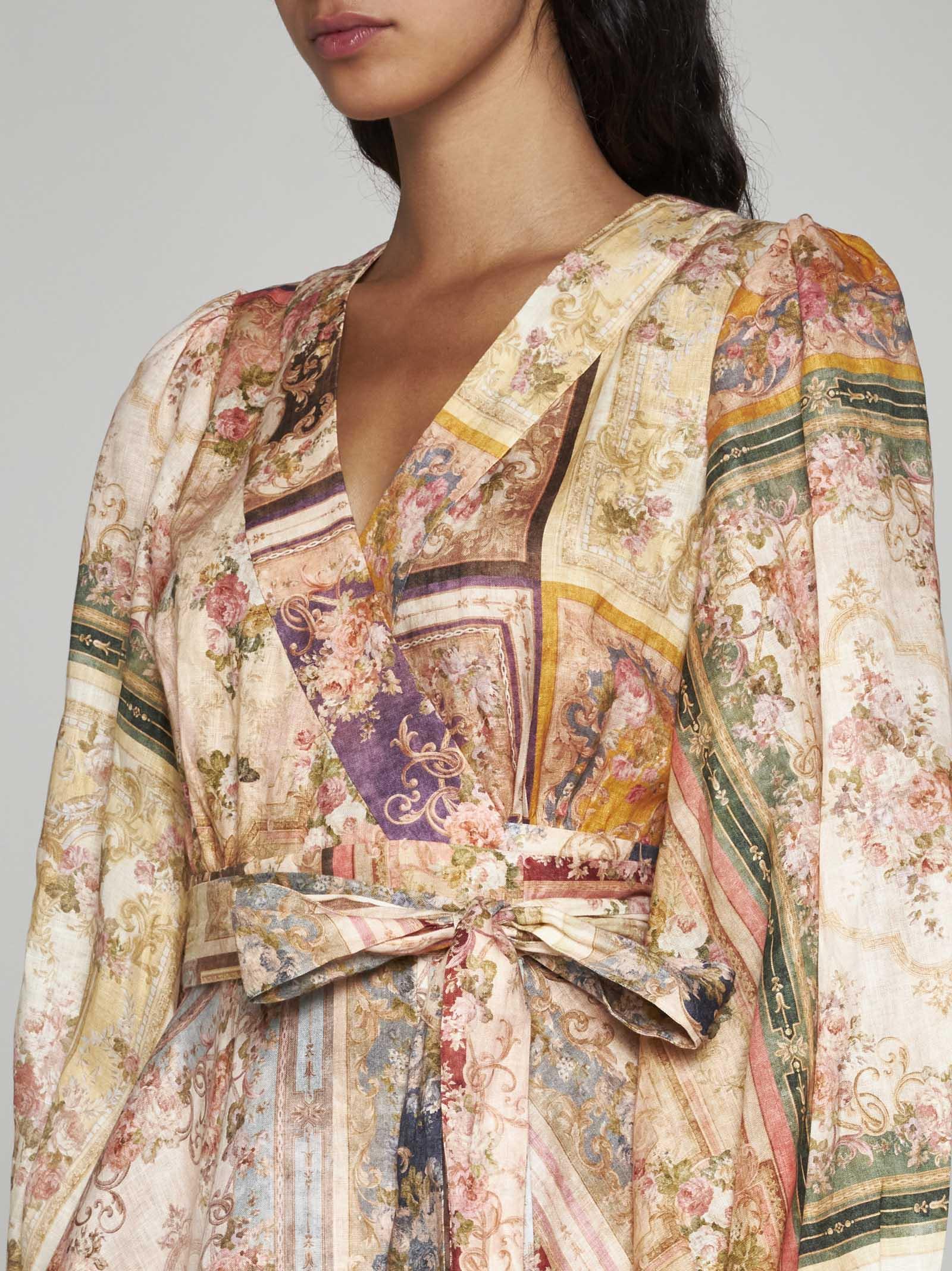 Zimmermann August Print Linen Wrap Mini Dress in Natural | Lyst Zimmermann August Print Linen Wrap Mini Dress in Natural | Lyst