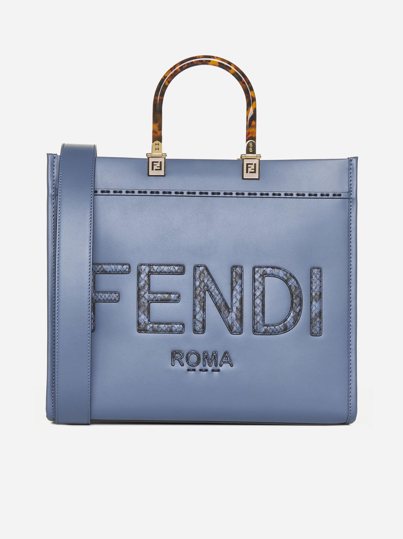 Fendi Sunshine Leather Medium Tote Bag in Blue | Lyst