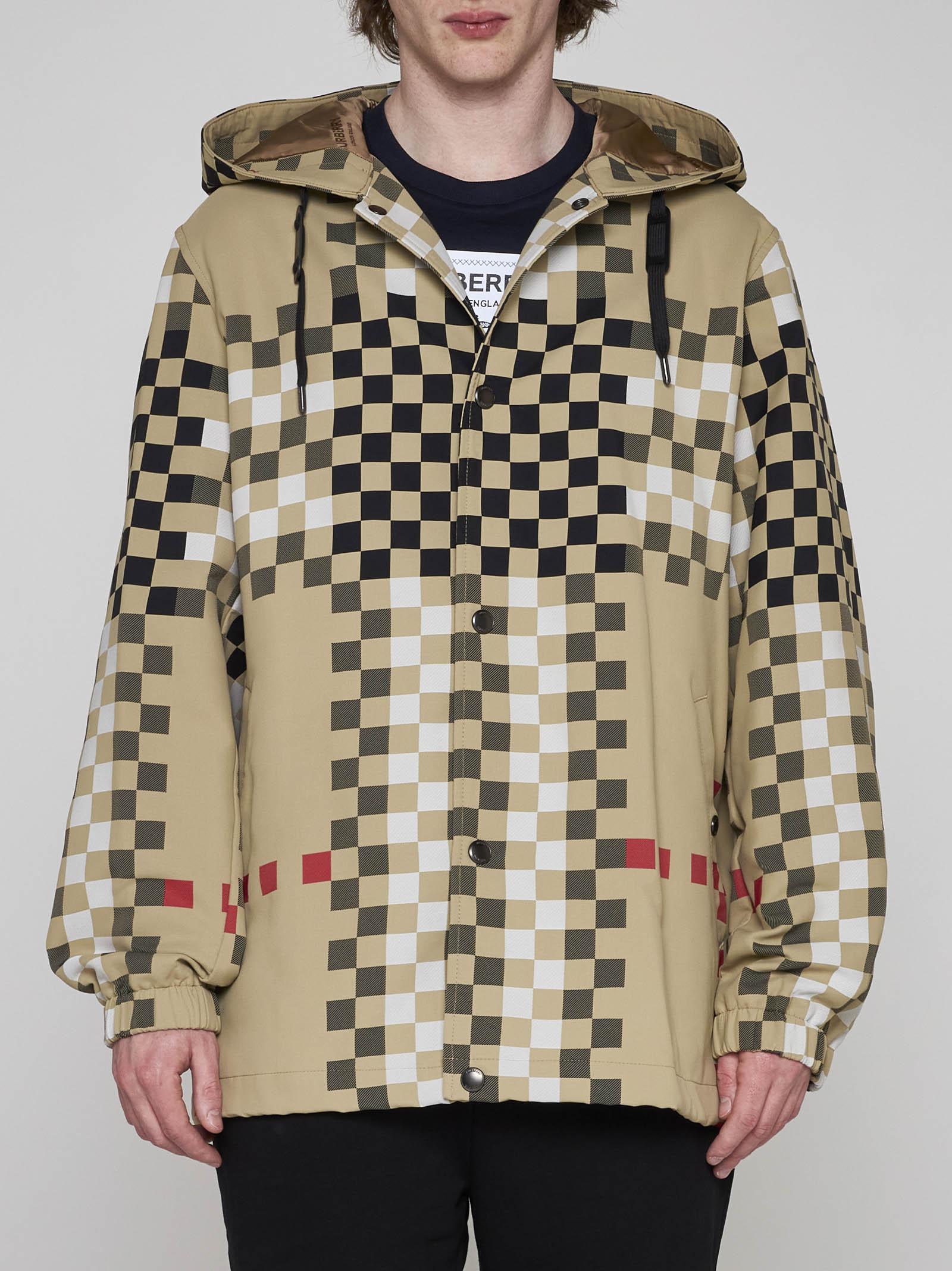 Burberry Pixel Check Hooded Jacket in Brown for Men | Lyst