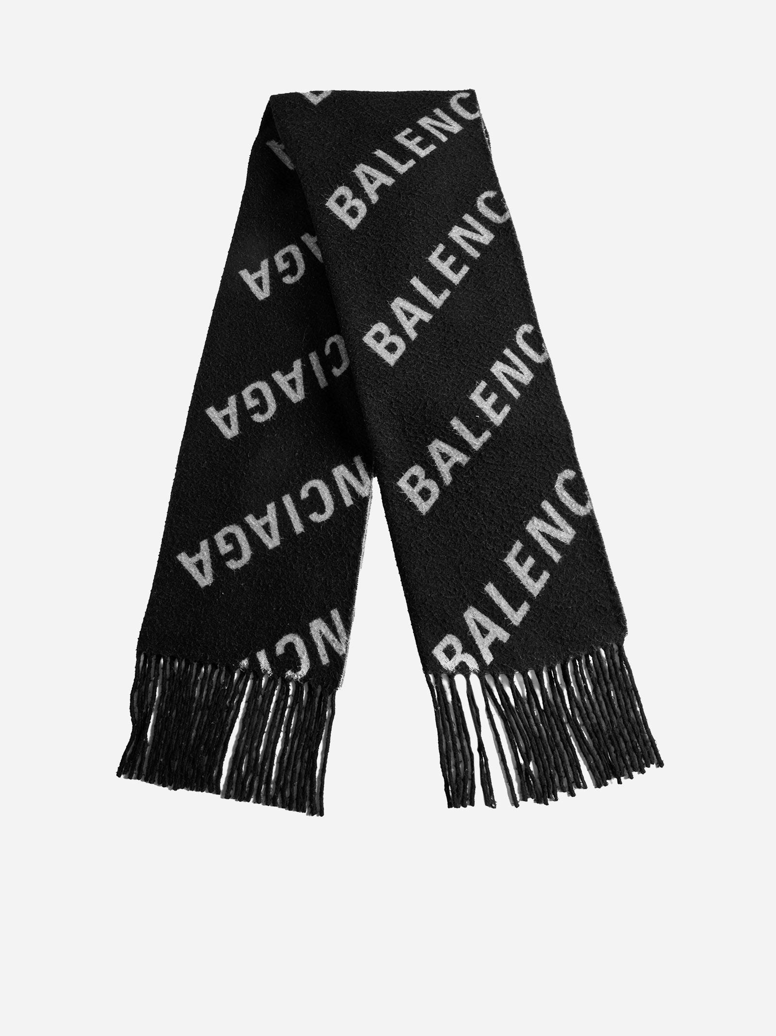Balenciaga Logo Wool Scarf in Black for Men | Lyst