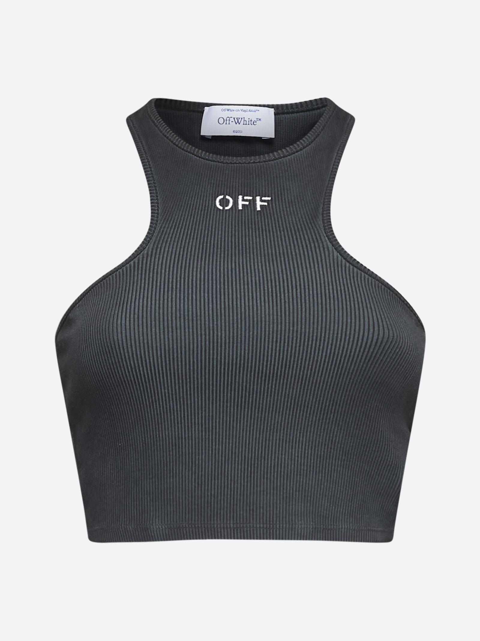 Off White c o Virgil Abloh Grey Off Logo Ribbed Crop Top in Black Lyst UK