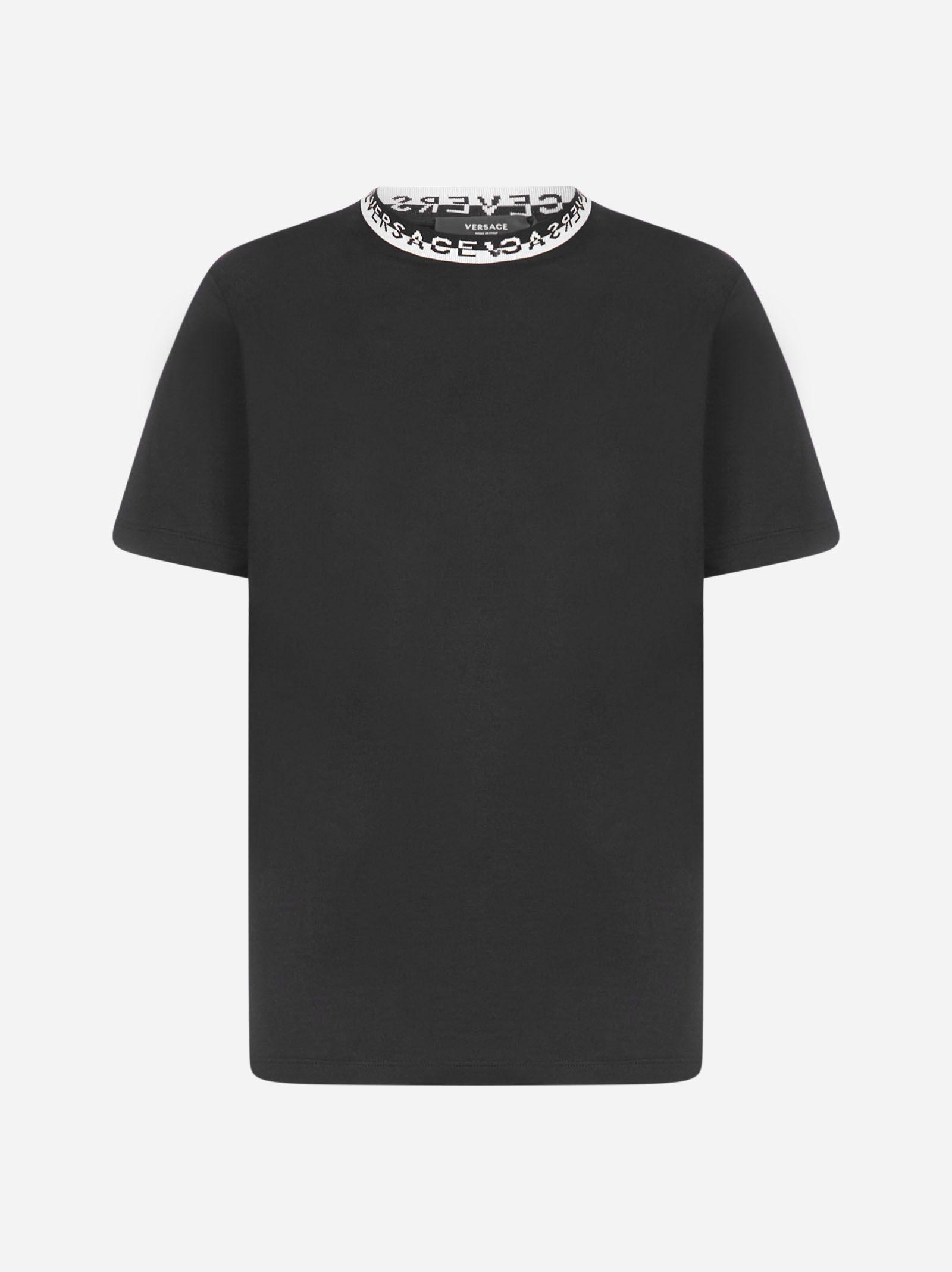 Versace Logo-collar Cotton T-shirt in Black for Men | Lyst