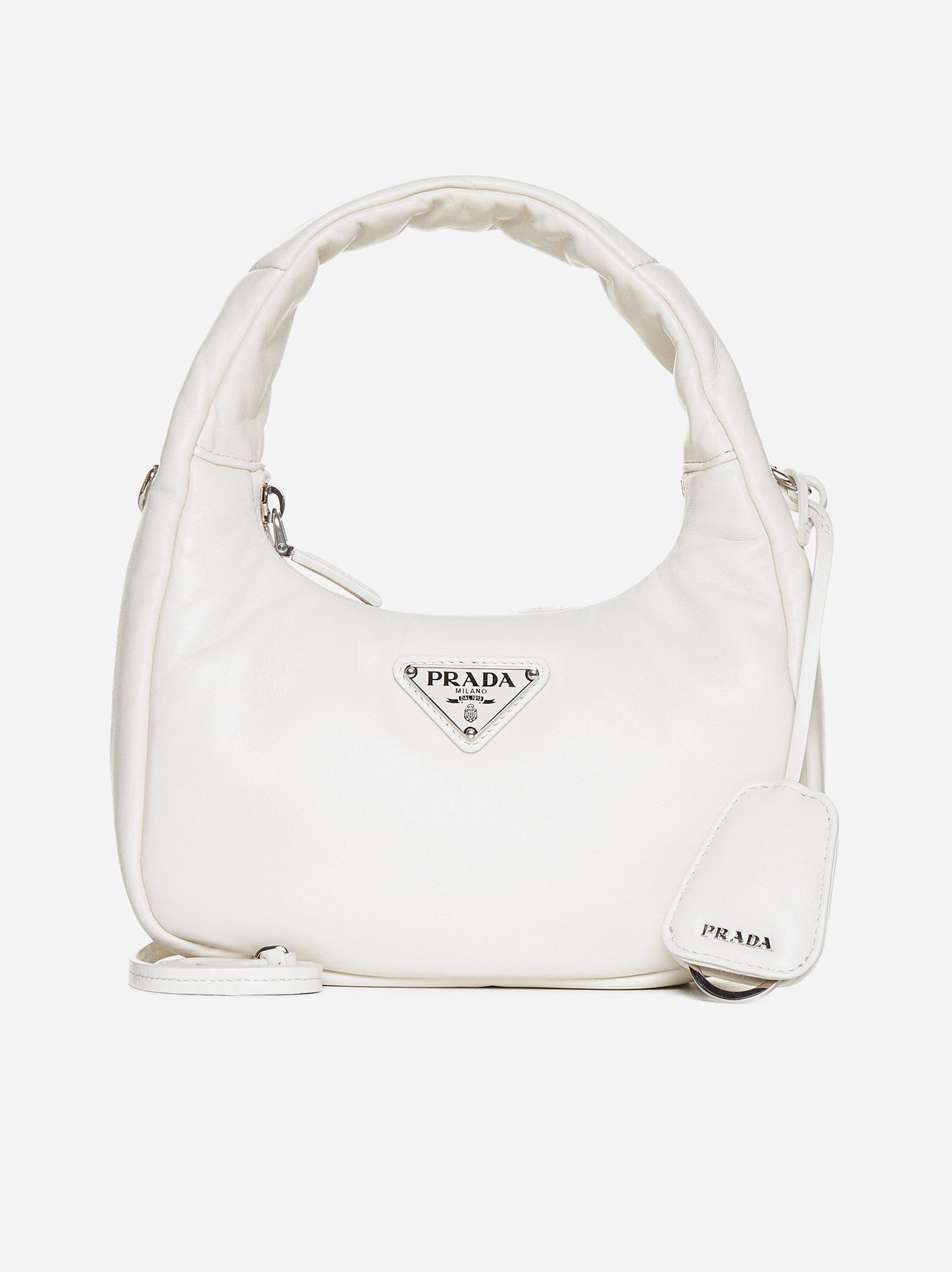 Prada Leather Mini Hobo Bag in White | Lyst