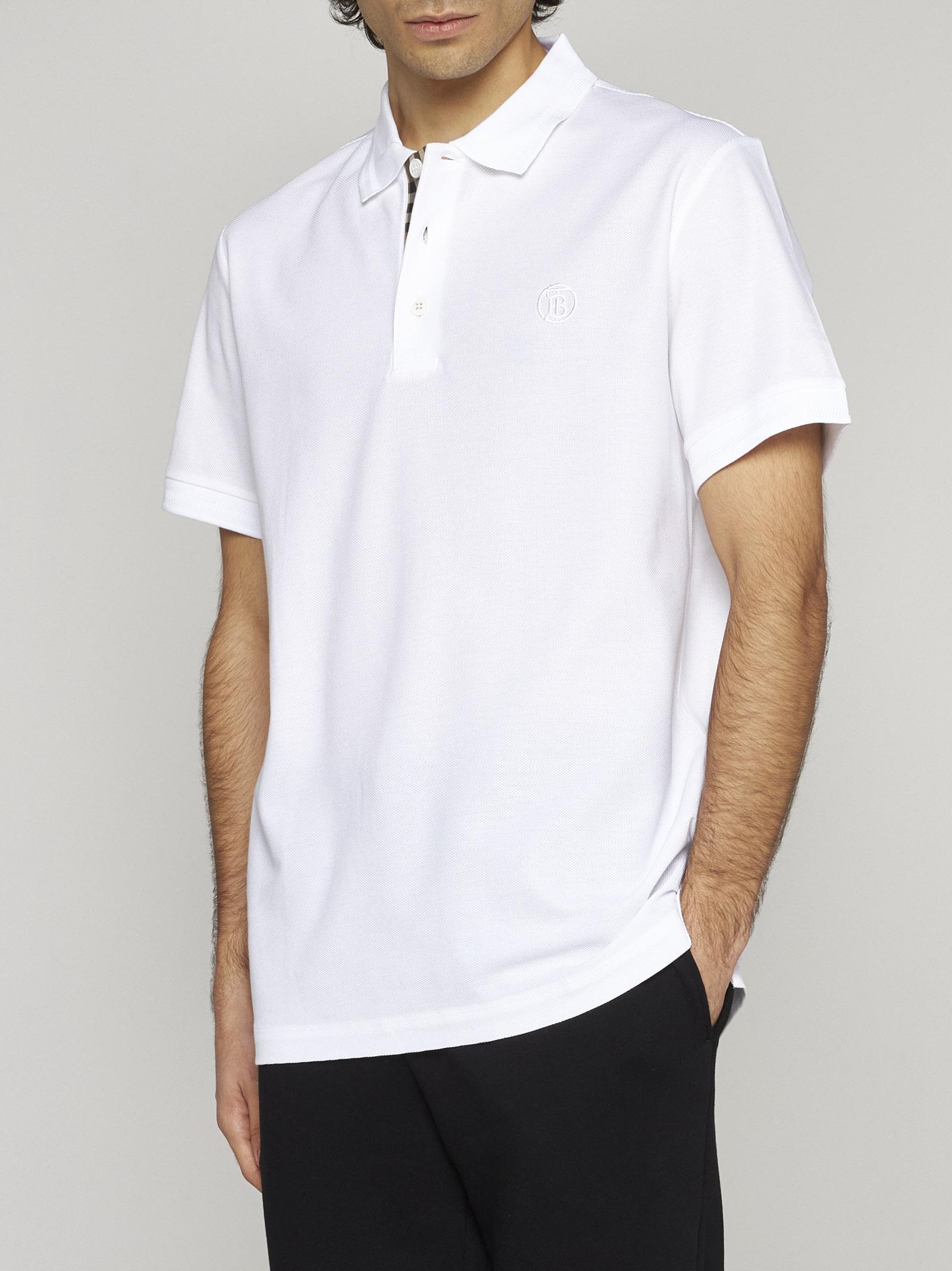 Burberry Tb Logo Cotton Polo Shirt in White for Men | Lyst