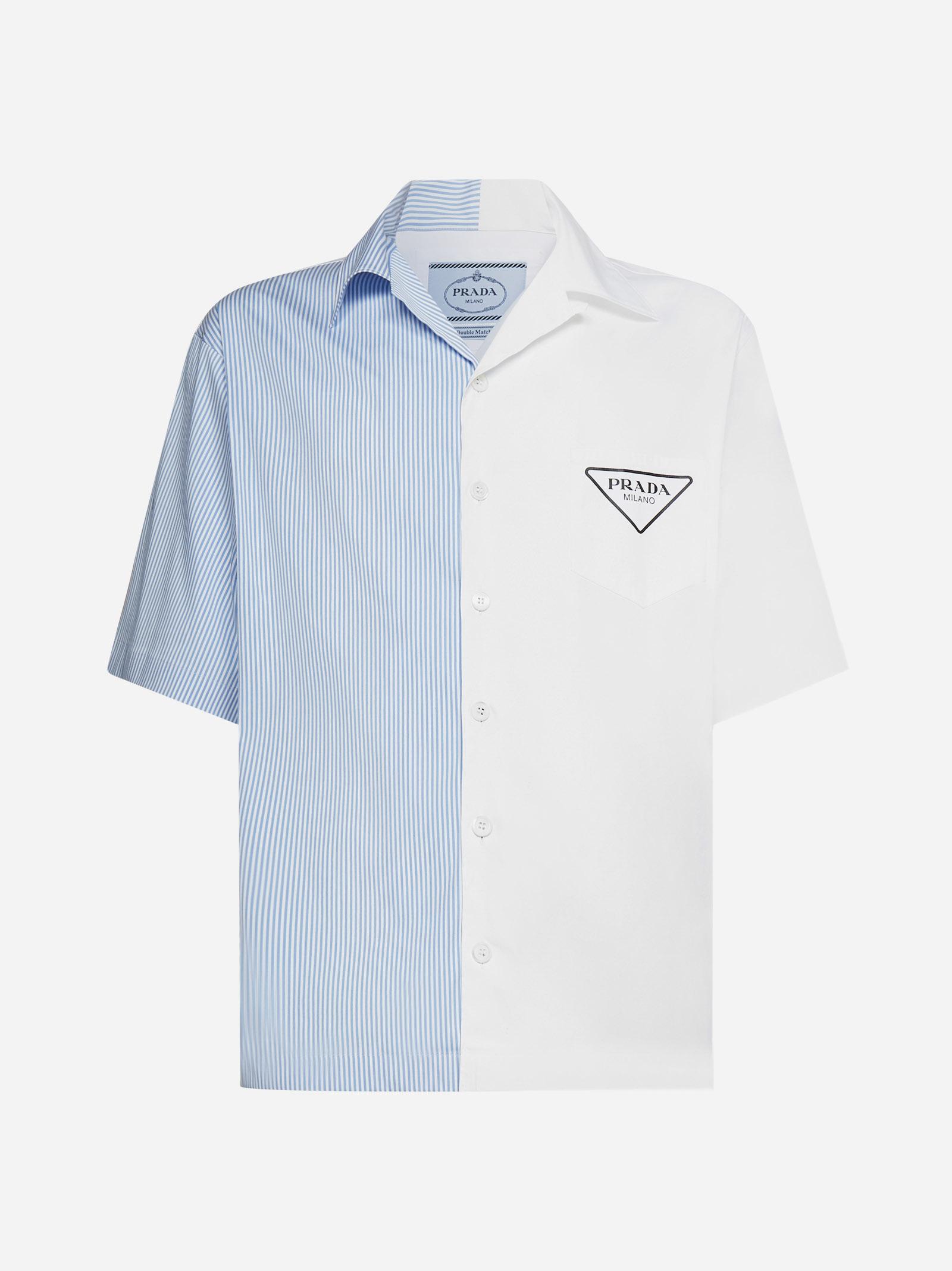 Prada Double Match Cotton-blend Shirt in Blue | Lyst