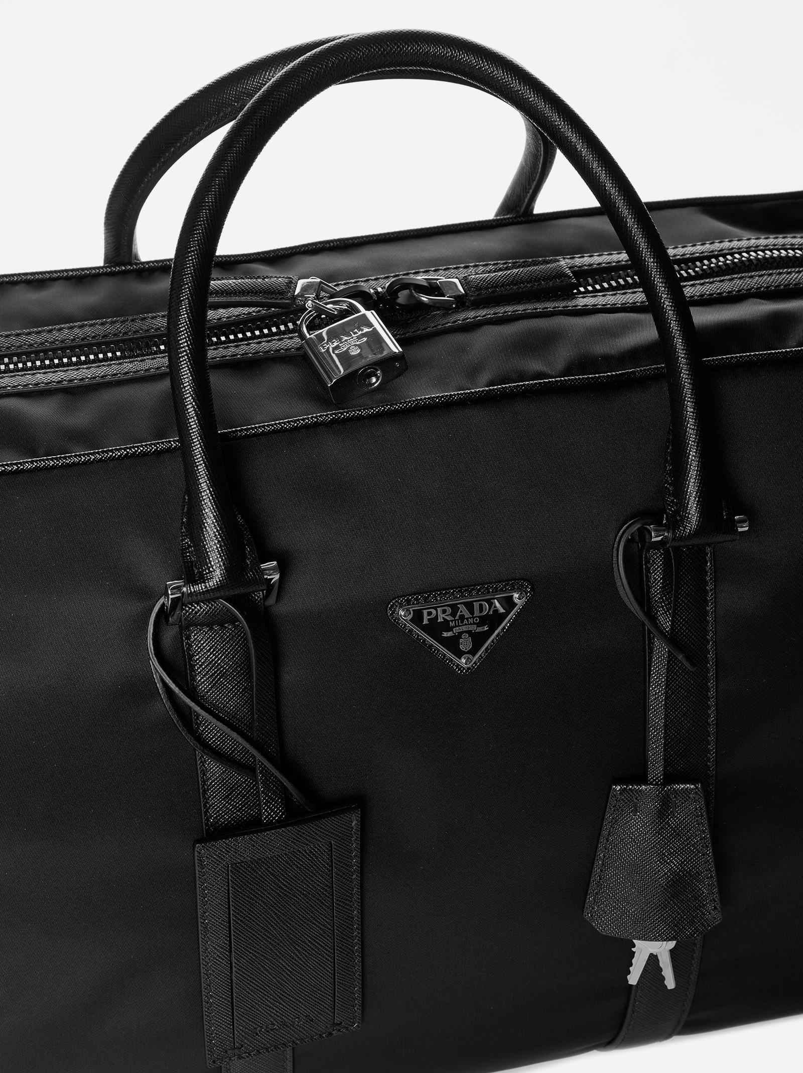 Black Re-nylon And Saffiano Leather Duffle Bag