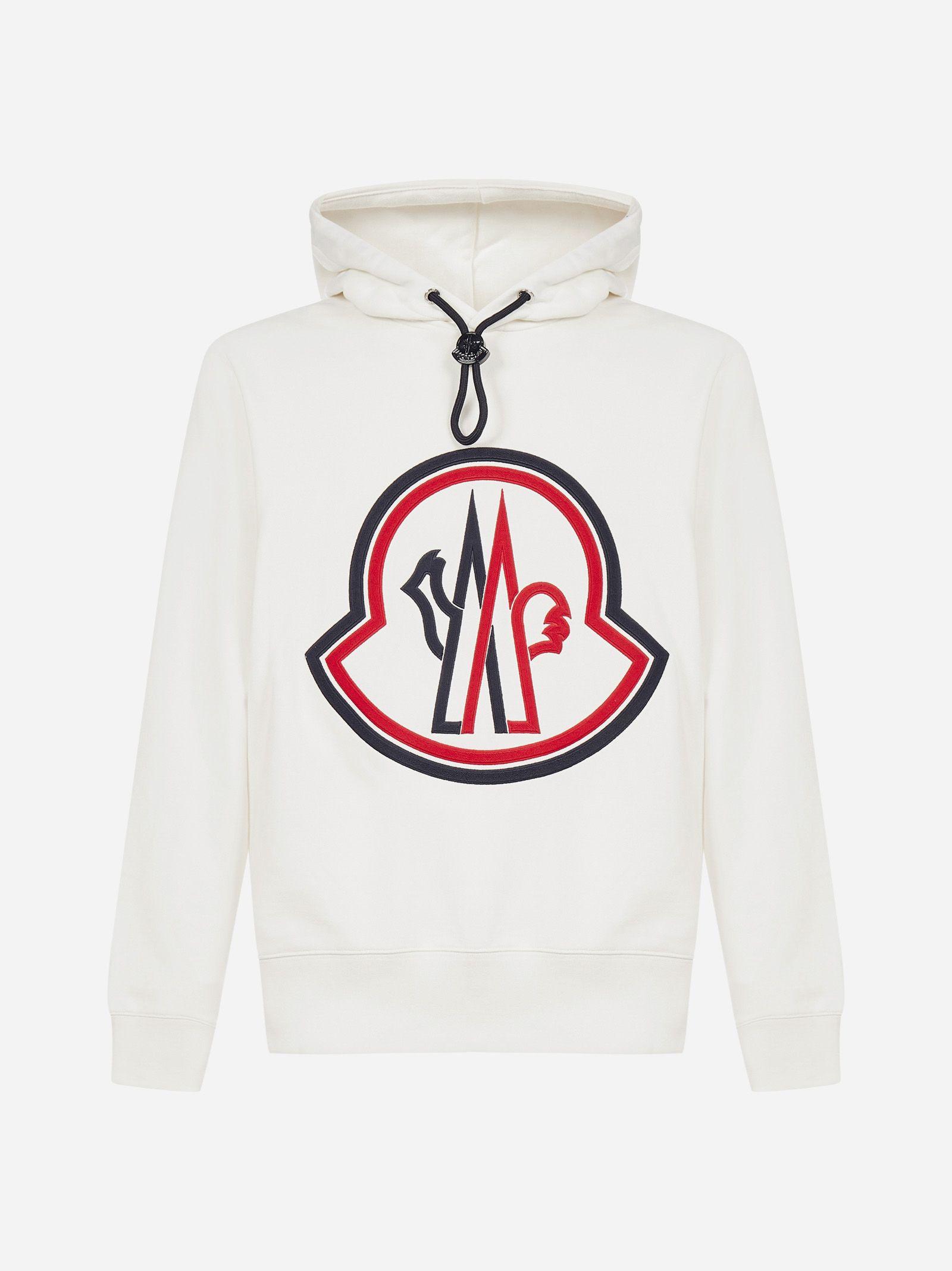 Moncler Logo-print Cotton Hoodie in White for Men | Lyst