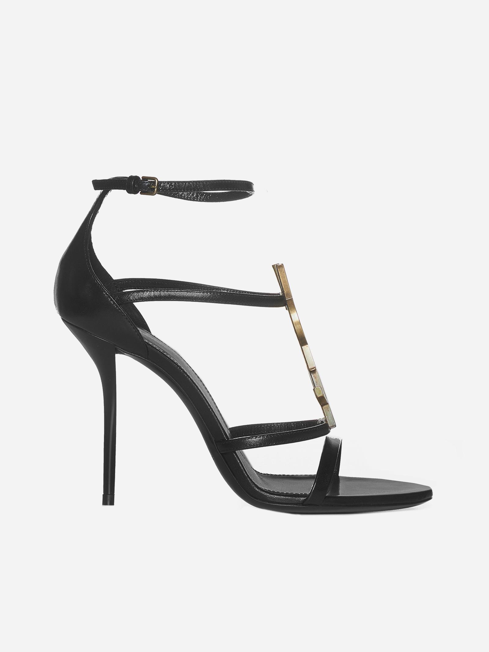 Saint Laurent Cassandra Ysl-logo Leather Sandals in White | Lyst