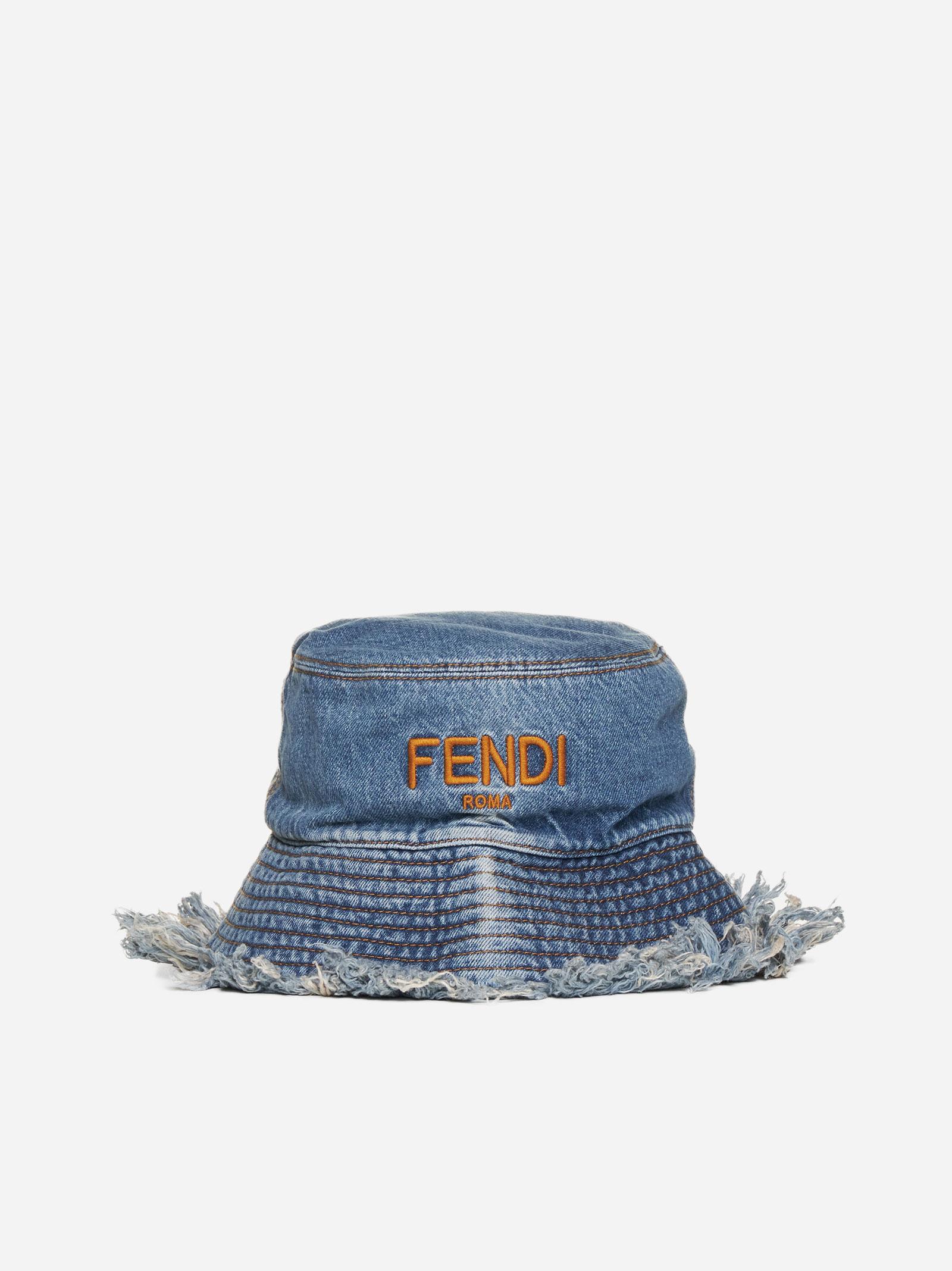 Fendi Logo Denim Bucket Hat in Blue for Men | Lyst