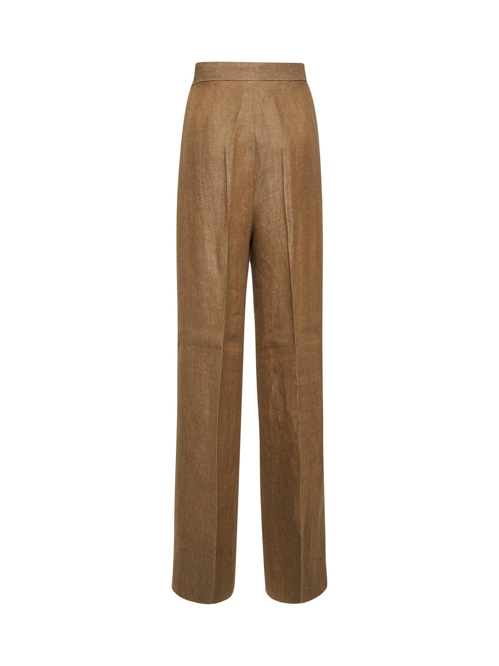 Max Mara Linen Rauche Wide Leg Trousers in Natural | Lyst