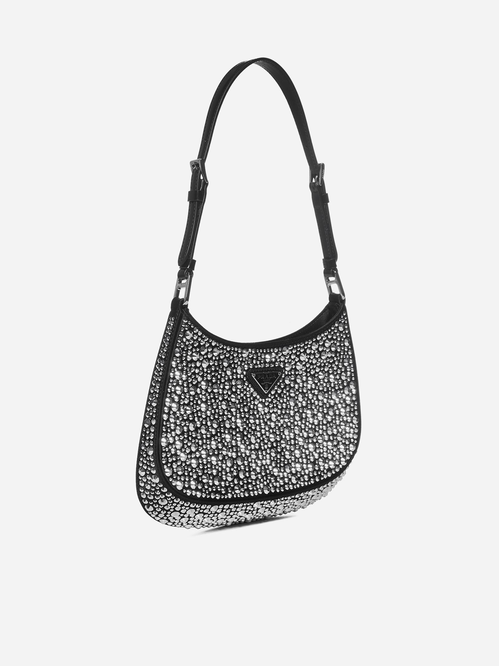Prada Cleo Crystal-embellished Satin Bag in Black | Lyst
