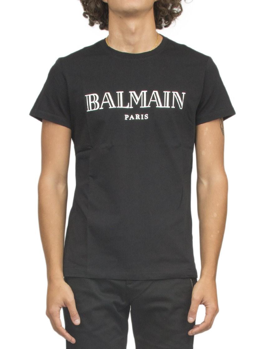 Balmain Cotton Logo Print T-shirt in Black White (Black) for Men - Lyst