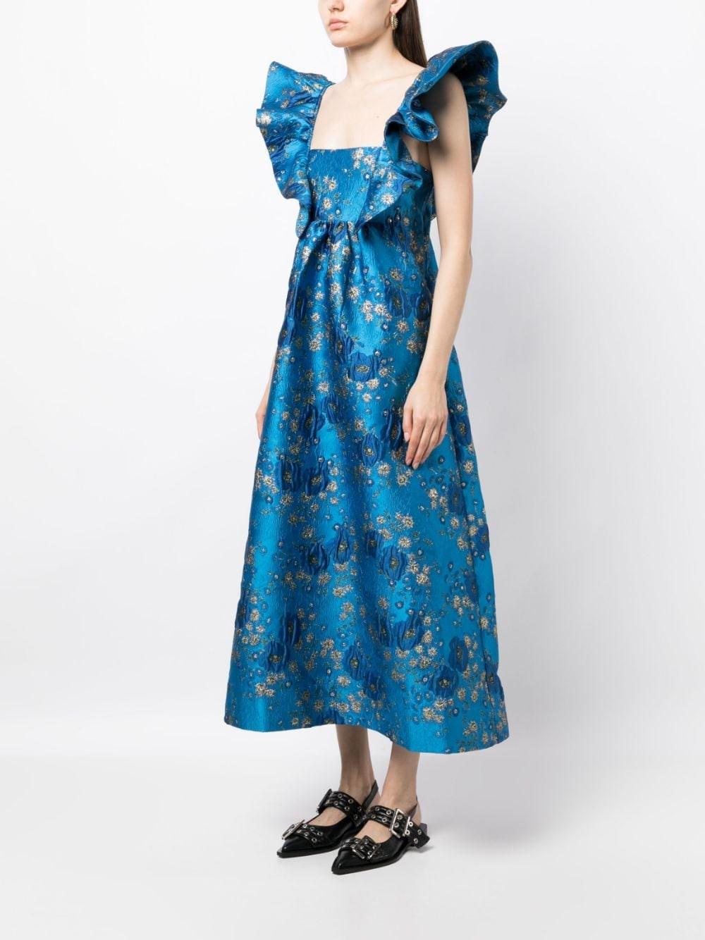 Ganni 3d Jacquard Floral print Midi Dress in Blue Lyst Canada