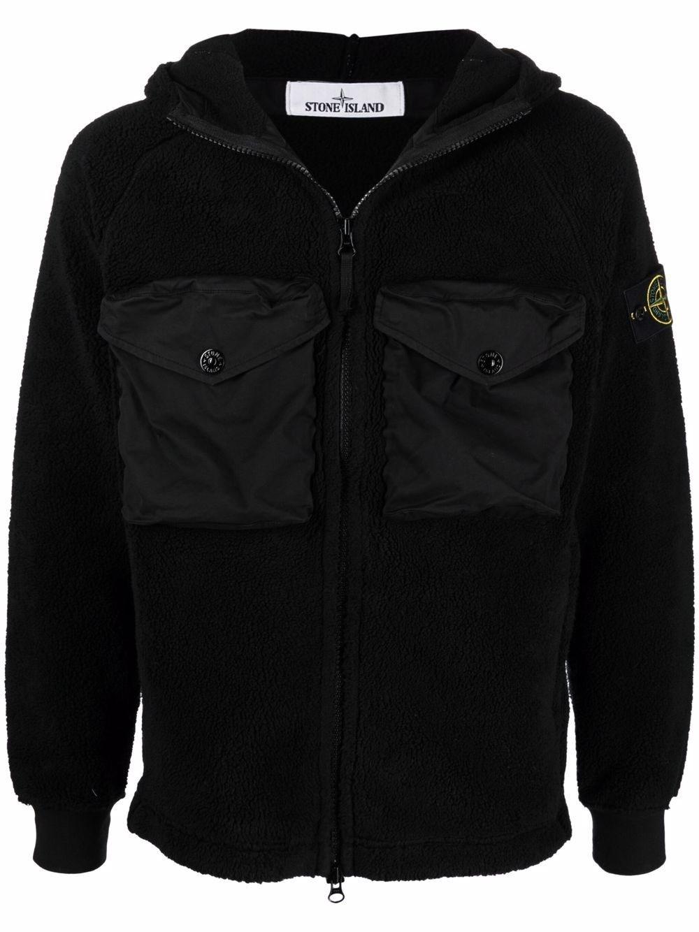 Stone Island Compass-patch Fleece Jacket in Black for Men | Lyst