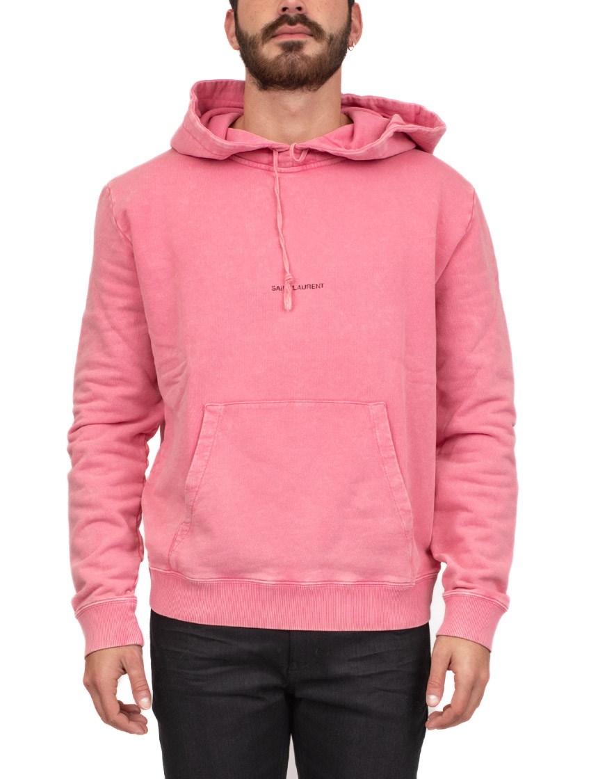 Saint Laurent Cotton Logo Hoodie in Pink for Men - Lyst