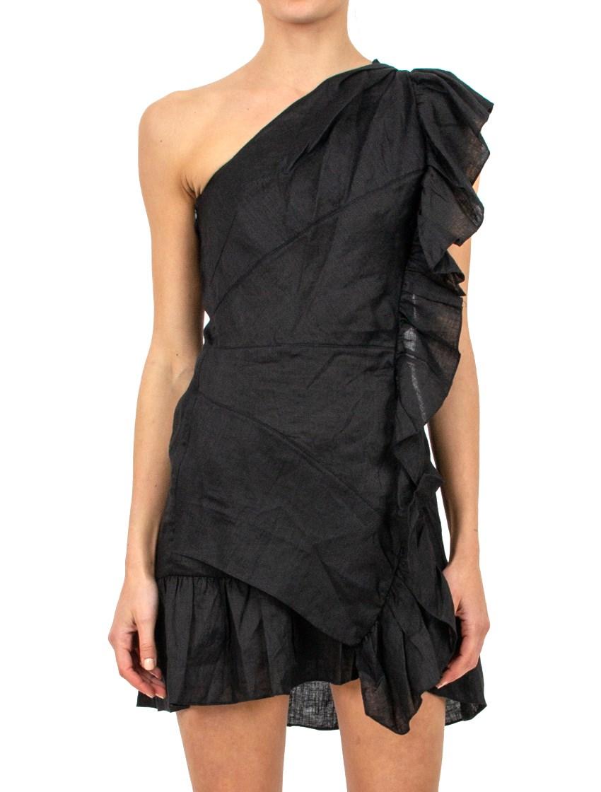 Isabel One-shoulder Linen Dress in Black - Lyst