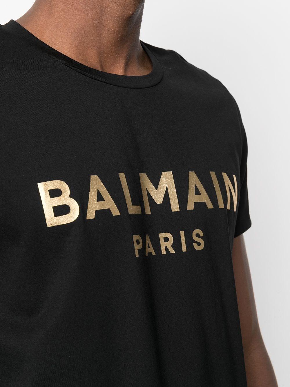 Balmain Cotton Metallic Logo Print T-shirt in Black for Men - Save 