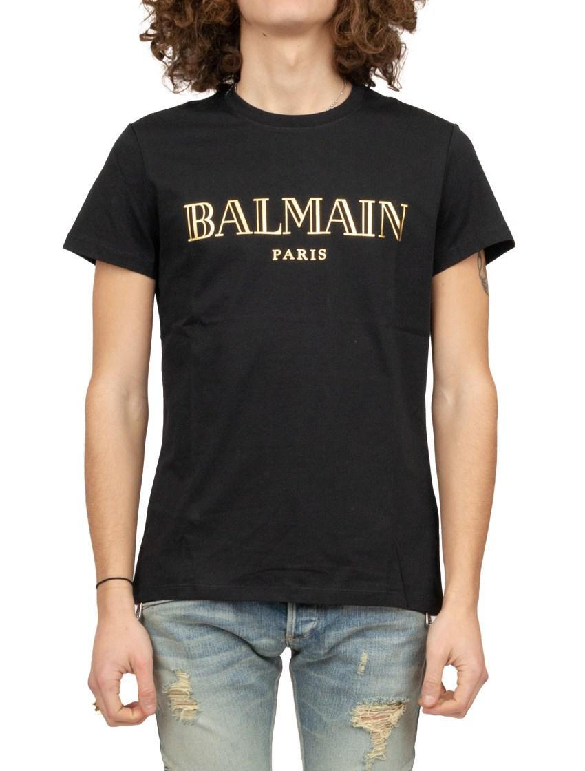 Balmain Cotton Logo Print T-shirt in Black Gold (Black) for Men - Save ...