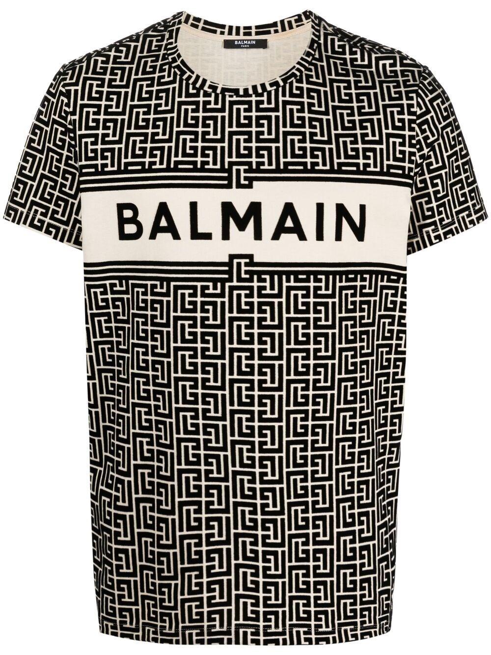 Balmain Flocked Monogram-pattern T-shirt in Black for Men | Lyst