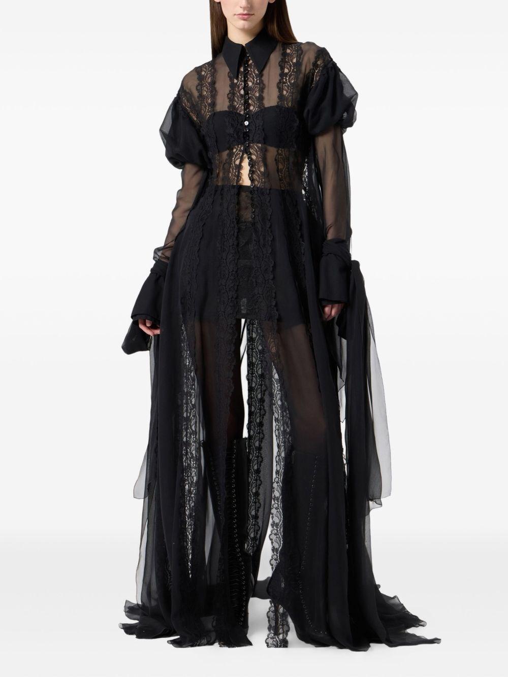 Blumarine Chiffon And Lace Shirt Dress in Black | Lyst