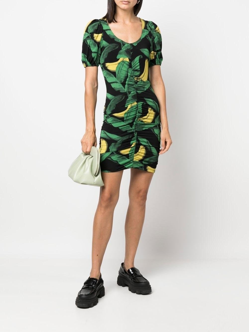 Womens Dresses Ganni Dresses Green - Save 21% Ganni Banana-print Puff-sleeve Dress in Black 