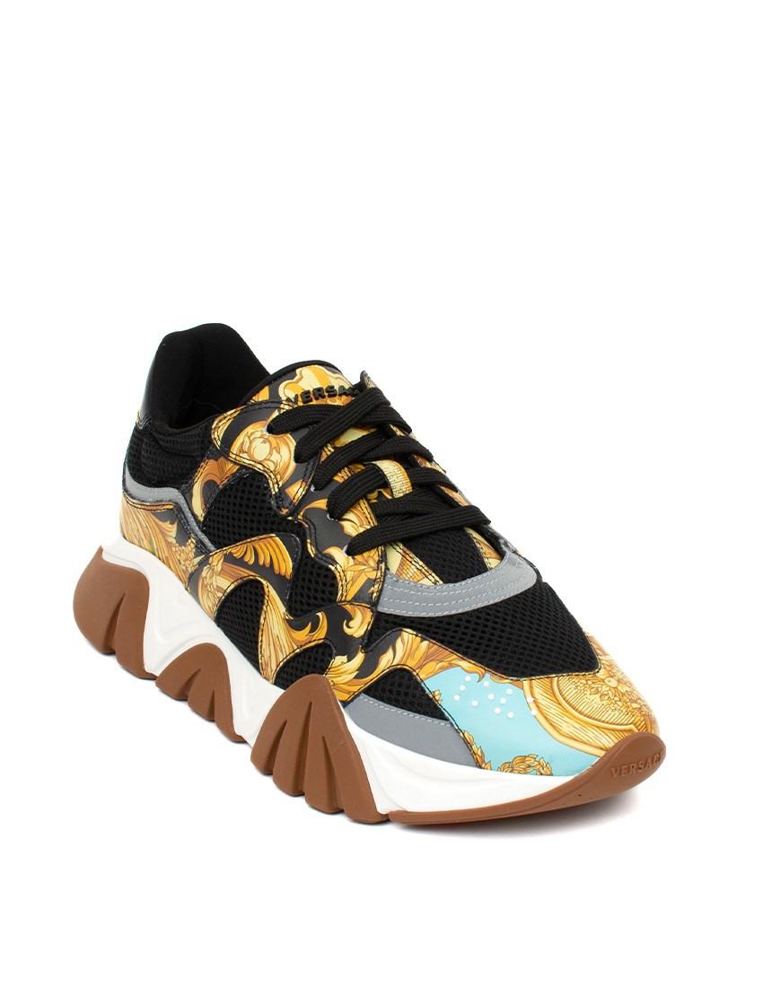 Versace Leather Baroque Squalo Sneakers in Black for Men - Lyst