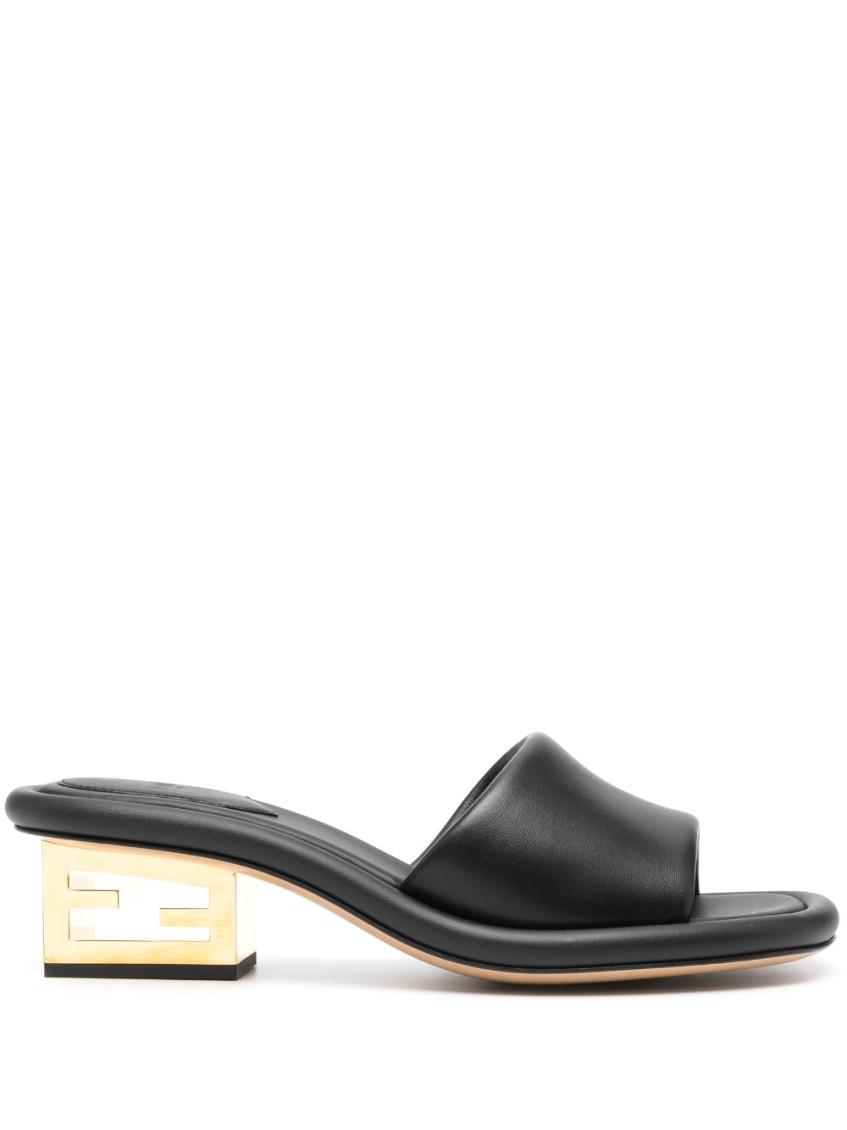 サンダル FENDI SS24 Black leather Fendi Lab mules (7D1662AQX6 F0QA1) Fendi Black Leather Fendi Lab Mules (FENDI/サンダル